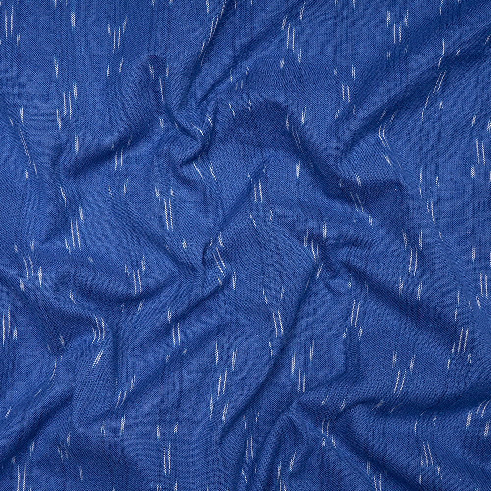 (Pre-Cut 1.60 Mtr)Blue Washed Woven Ikat Cotton Fabric