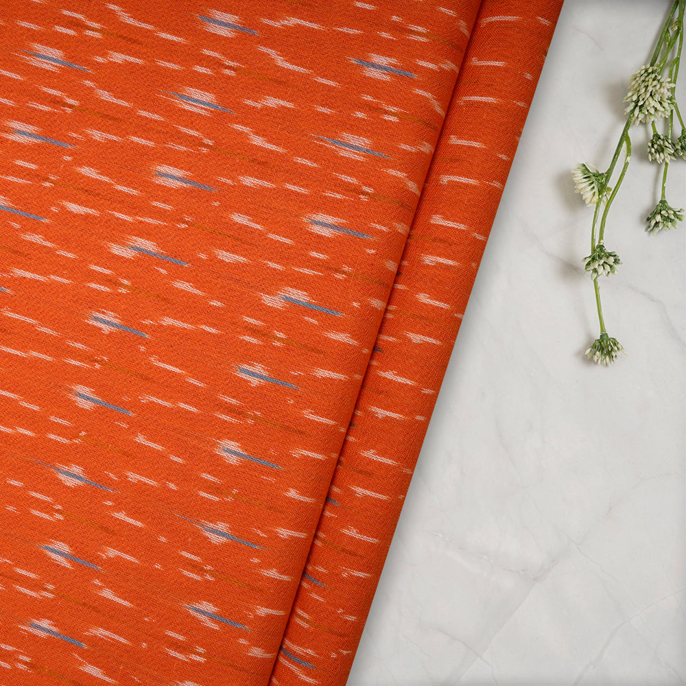 (Pre-Cut 1.50 Mtr)Orangeade Washed Woven Ikat Cotton Fabric