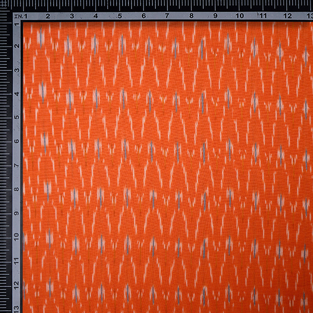 (Pre-Cut 1.50 Mtr)Orangeade Washed Woven Ikat Cotton Fabric