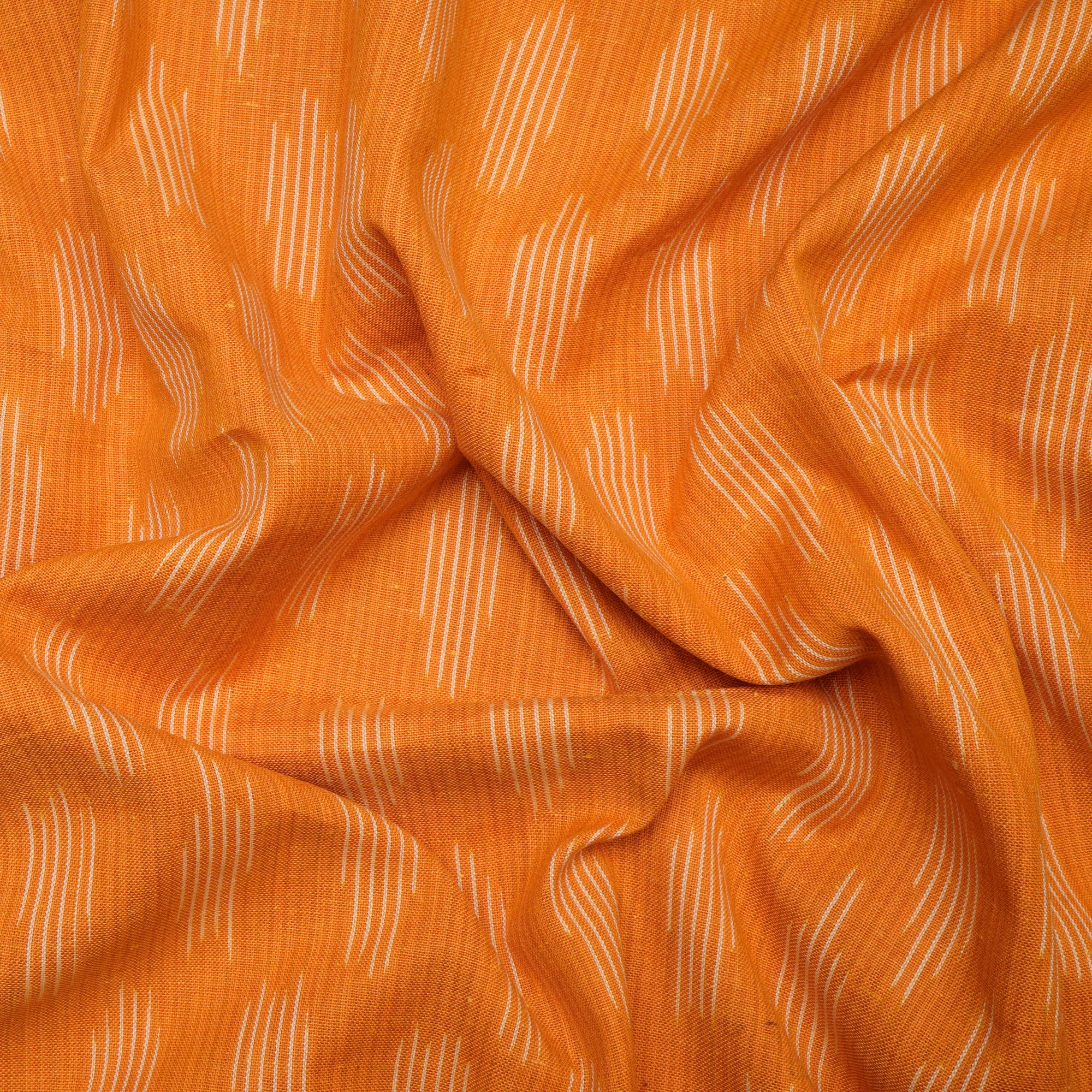 (Pre-Cut 1.60 Mtr)Orange Washed Woven Ikat Cotton Fabric