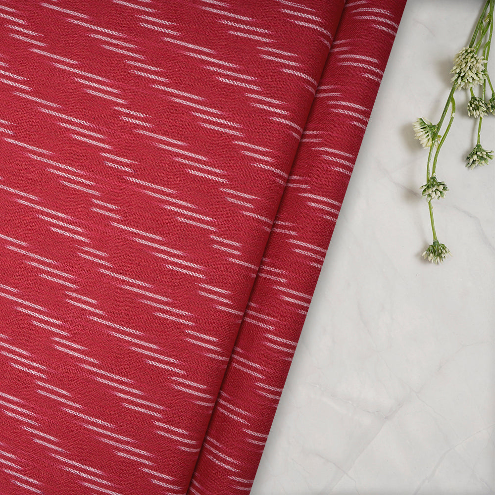 (Pre-Cut 1.90Mtr)Red Washed Woven Ikat Cotton Fabric