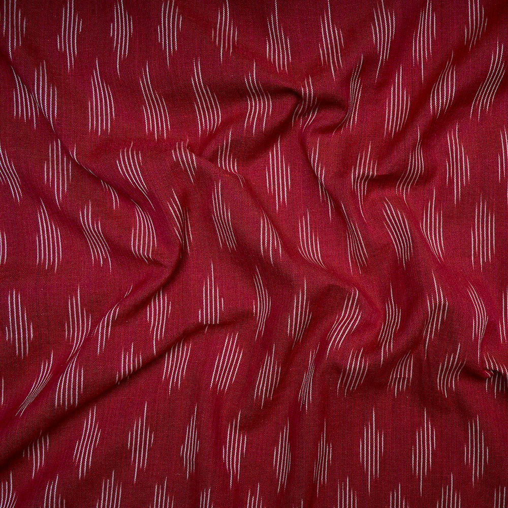 (Pre-Cut 2.00 Mtr)Maroon Color Washed Woven Ikat Cotton Fabric