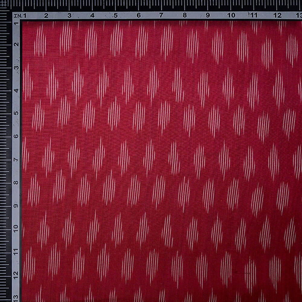 (Pre-Cut 2.00 Mtr)Maroon Color Washed Woven Ikat Cotton Fabric