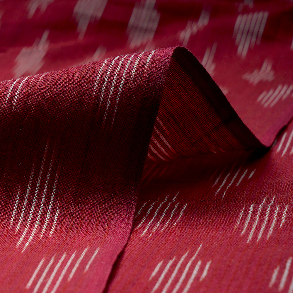 (Pre-Cut 2.00 Mtr)Maroon Color Washed Woven Ikat Cotton Fabric