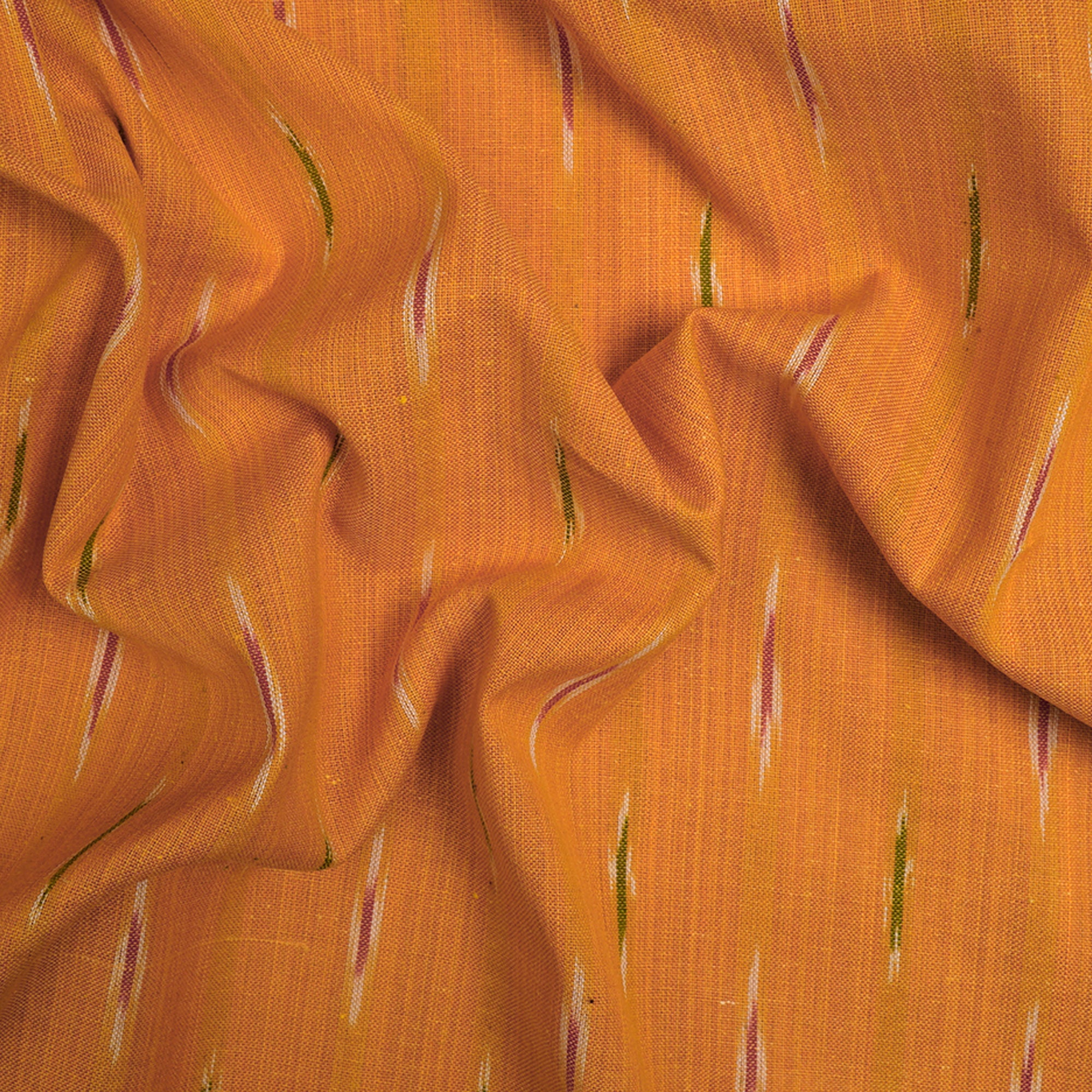 (Pre-Cut 2.50 Mtr) Orange Mercerized Washed Woven Ikat Cotton Fabric