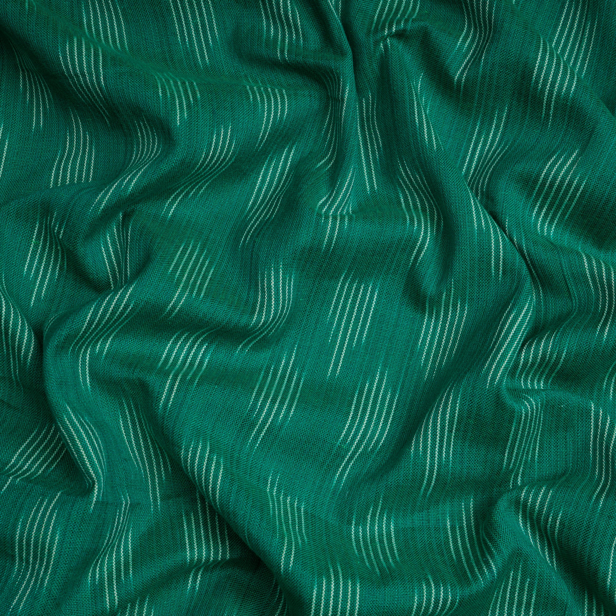 (Pre-Cut 2.51 Mtr)Green Washed Woven Ikat Cotton Fabric