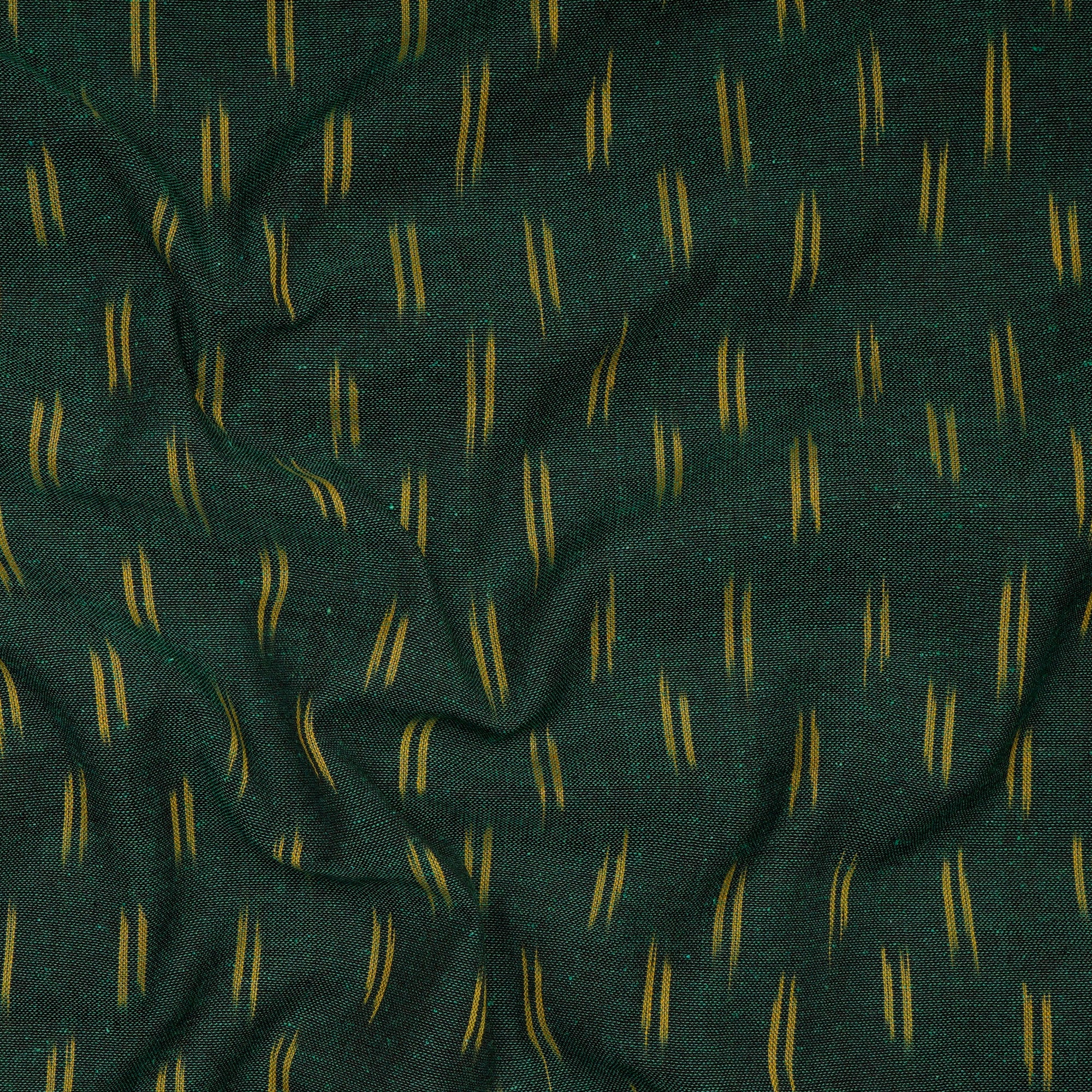 (Pre-Cut 3.90 Mtr)Dark Green Mercerized Washed Woven Ikat Cotton Fabric