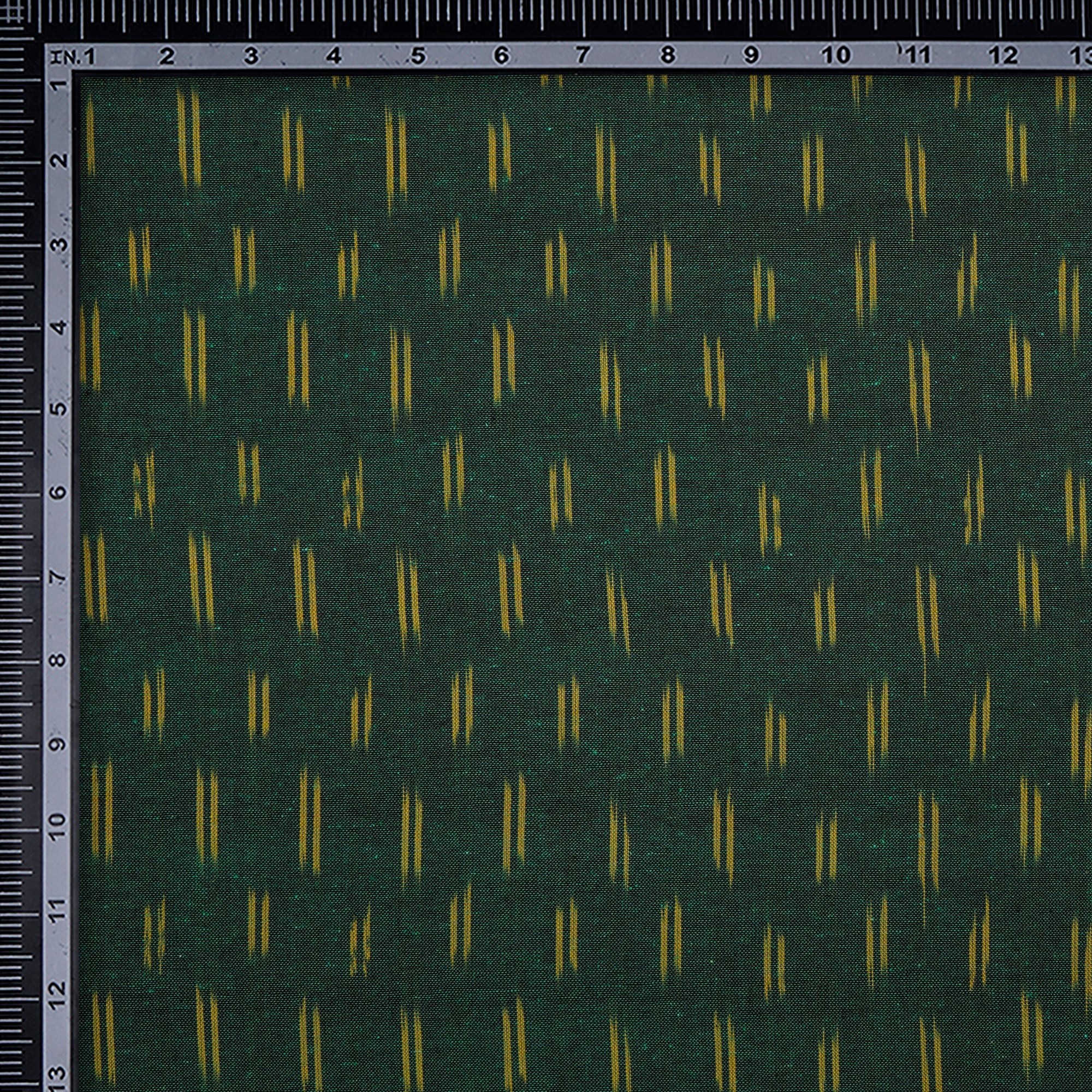 (Pre-Cut 3.90 Mtr)Dark Green Mercerized Washed Woven Ikat Cotton Fabric