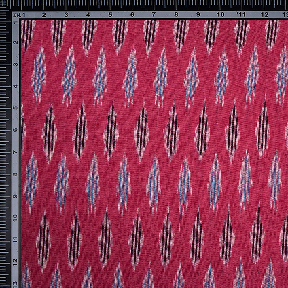 (Pre-Cut 4.00 Mtr)Bright Rose Mercerized Washed Woven Ikat Cotton Fabric