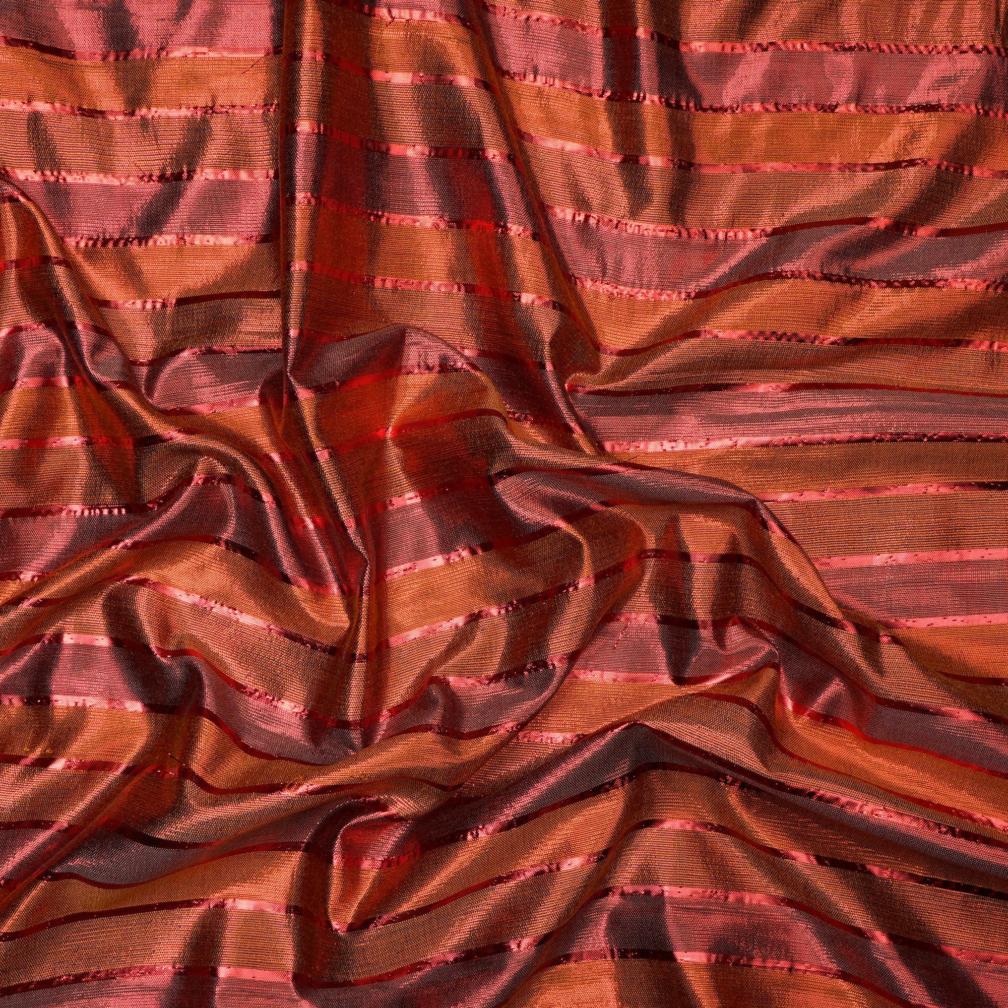 (Pre-Cut 1.50 Mtr)Ruby-Red Color Metallic Silk Fabric