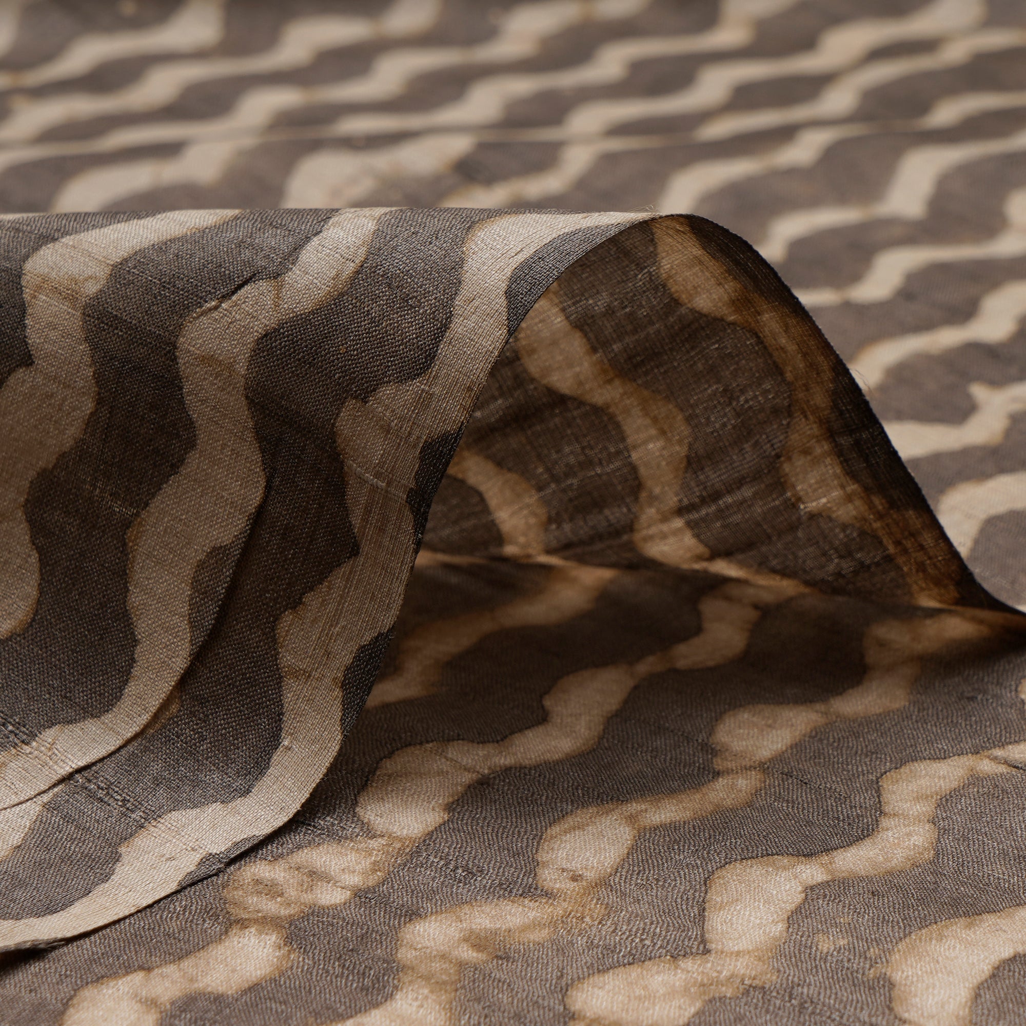 (Pre-Cut 0.80 Mtr)Grey Color Digital Print Tussar Silk Fabric