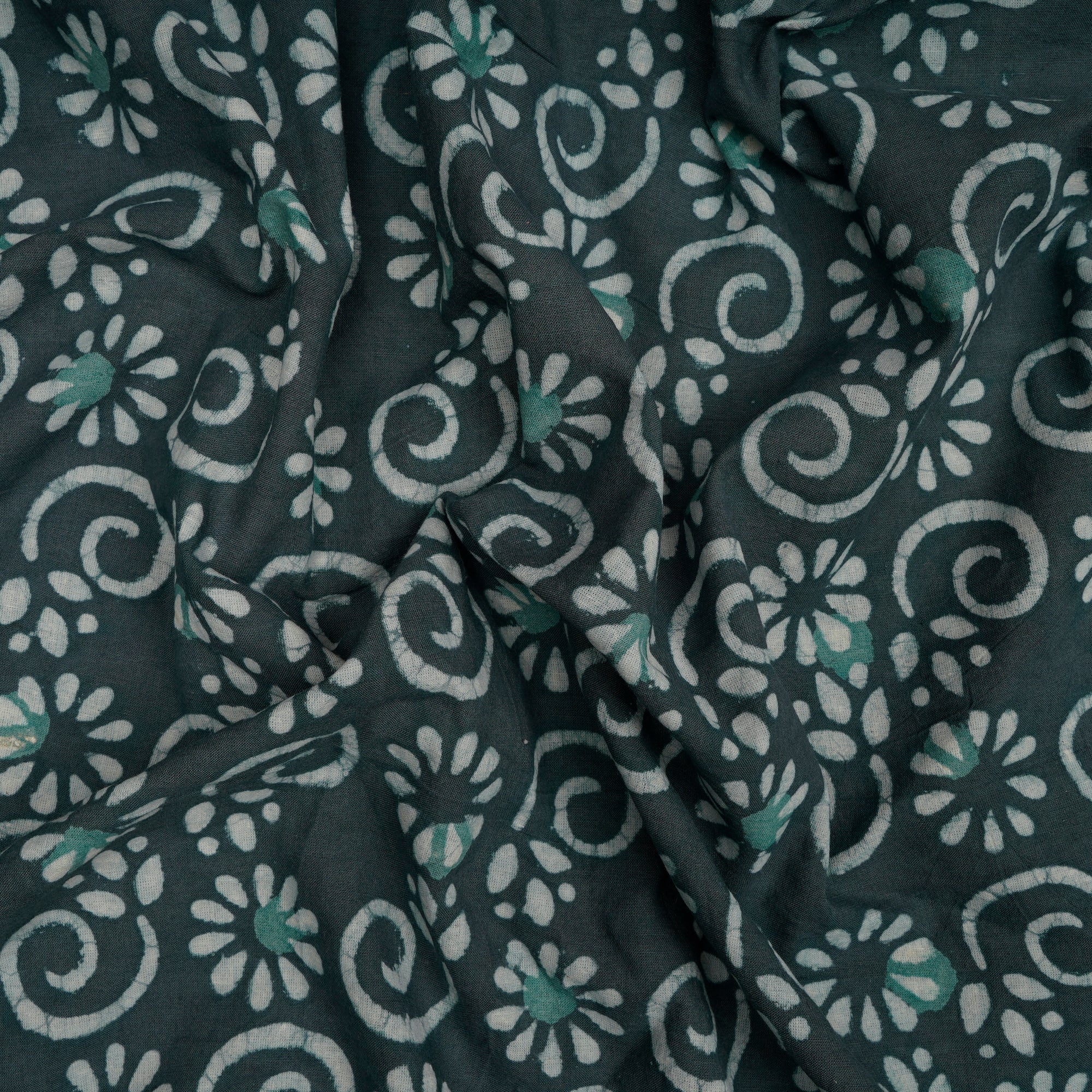 (Pre-Cut 1.50 Mtr)Dark Grey Color Hand Block Natural Dye Bagru Dabu Printed Cotton Fabric