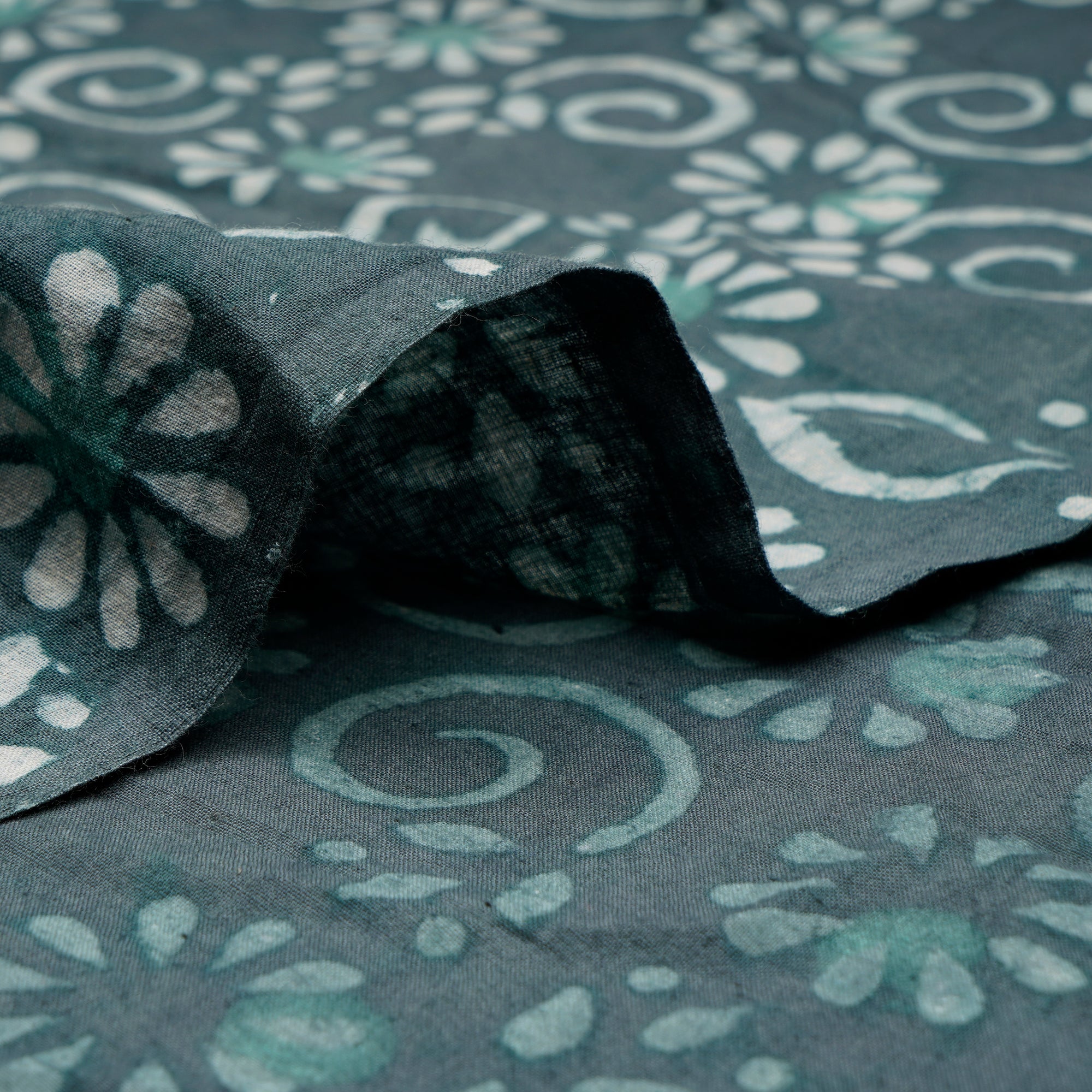 (Pre-Cut 1.50 Mtr)Dark Grey Color Hand Block Natural Dye Bagru Dabu Printed Cotton Fabric