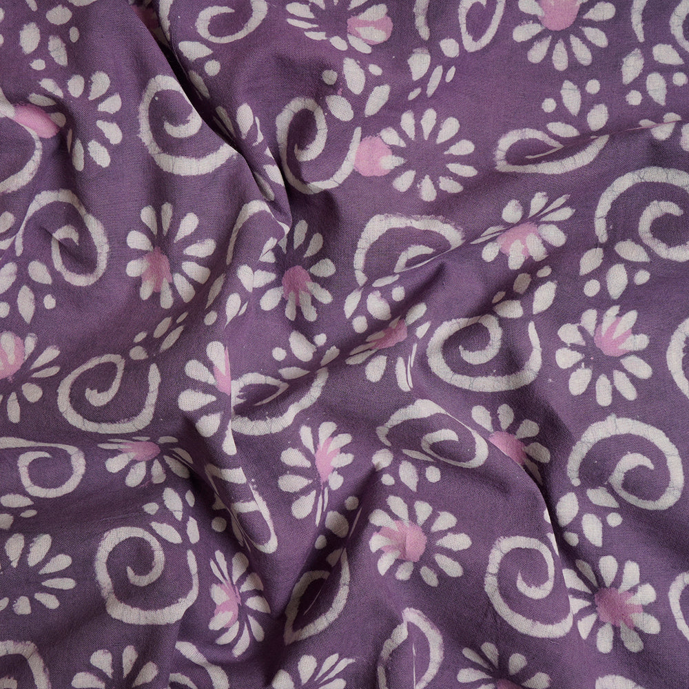 (Pre-Cut 1.60 Mtr)Purple Hand Block Natural Dye Bagru Dabu Printed Cotton Fabric