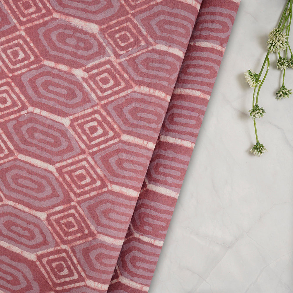 (Pre-Cut 1.80 Mtr)Pink Hand Block Natural Dye Bagru Dabu Printed Cotton Fabric