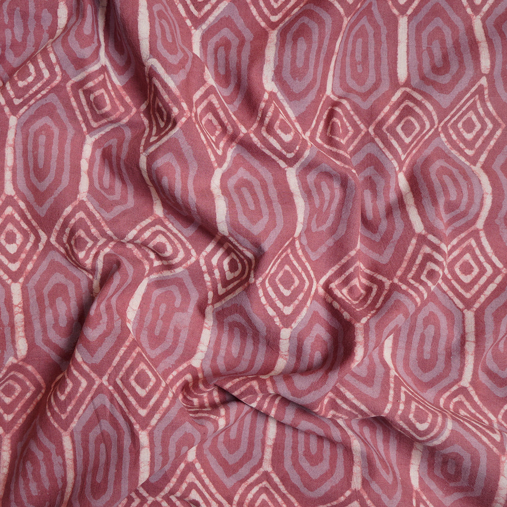 (Pre-Cut 1.80 Mtr)Pink Hand Block Natural Dye Bagru Dabu Printed Cotton Fabric