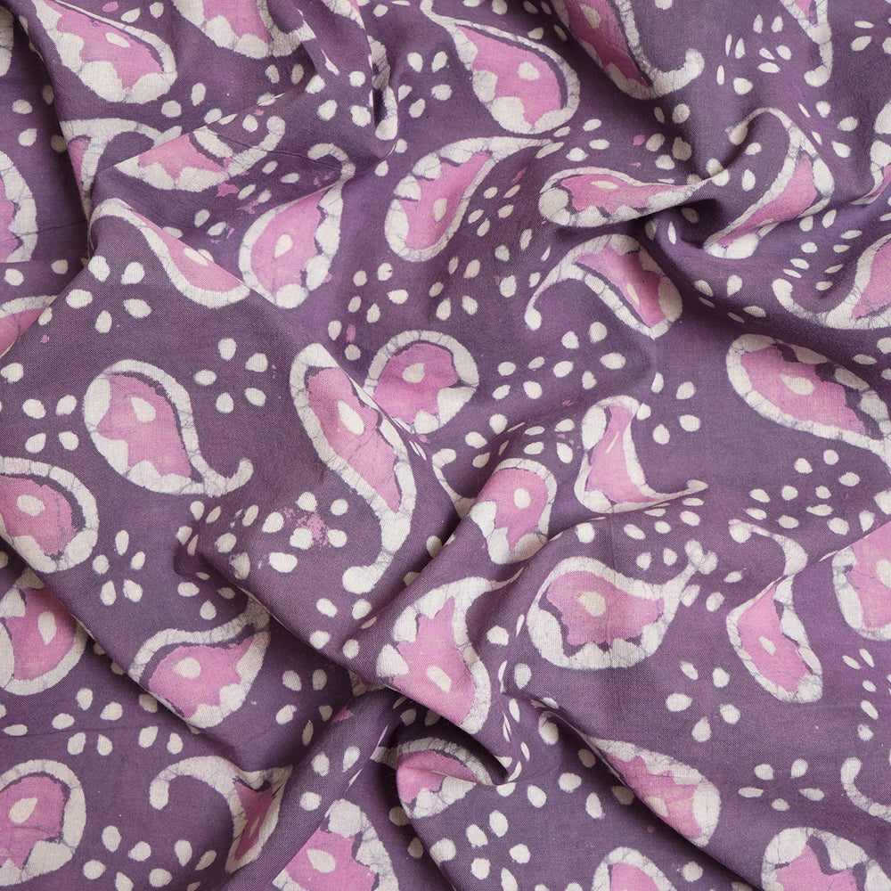 (Pre-Cut 1.80 Mtr)Purple Hand Block Natural Dye Bagru Dabu Printed Cotton Fabric