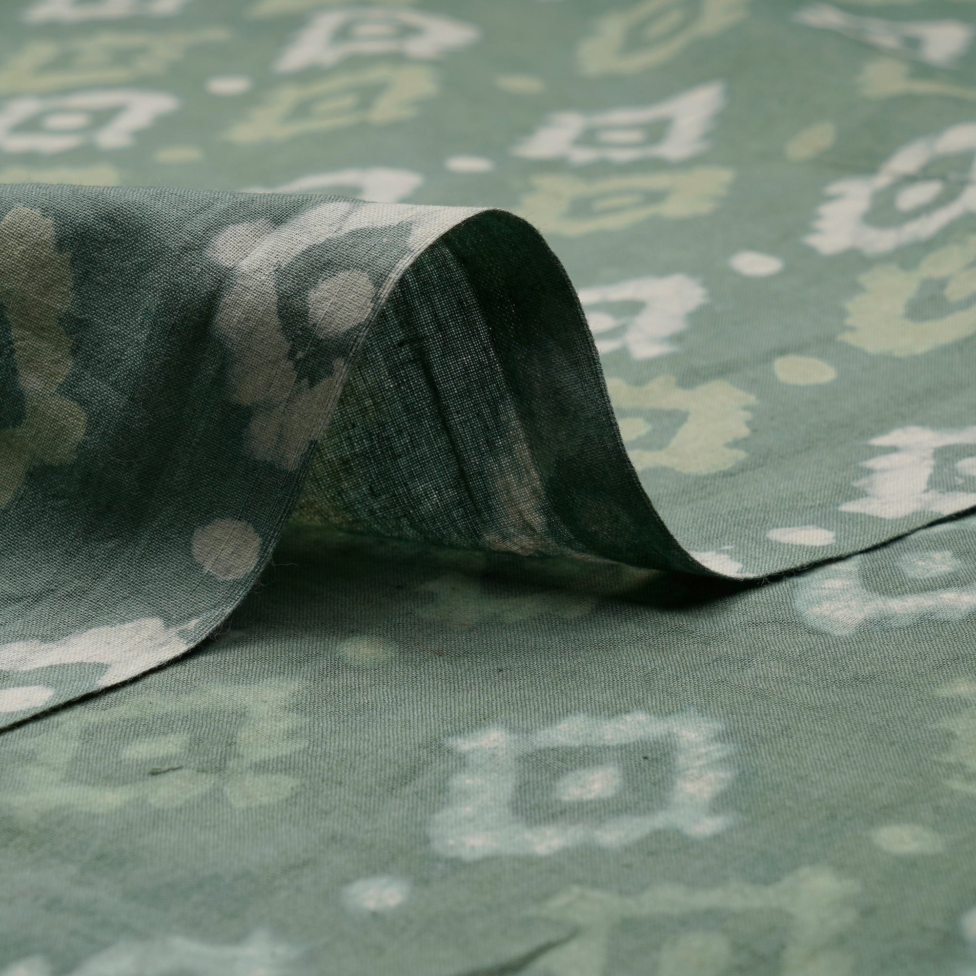 (Pre-Cut 2.20 Mtr)Green Hand Block Natural Dye Bagru Dabu Printed Cotton Fabric