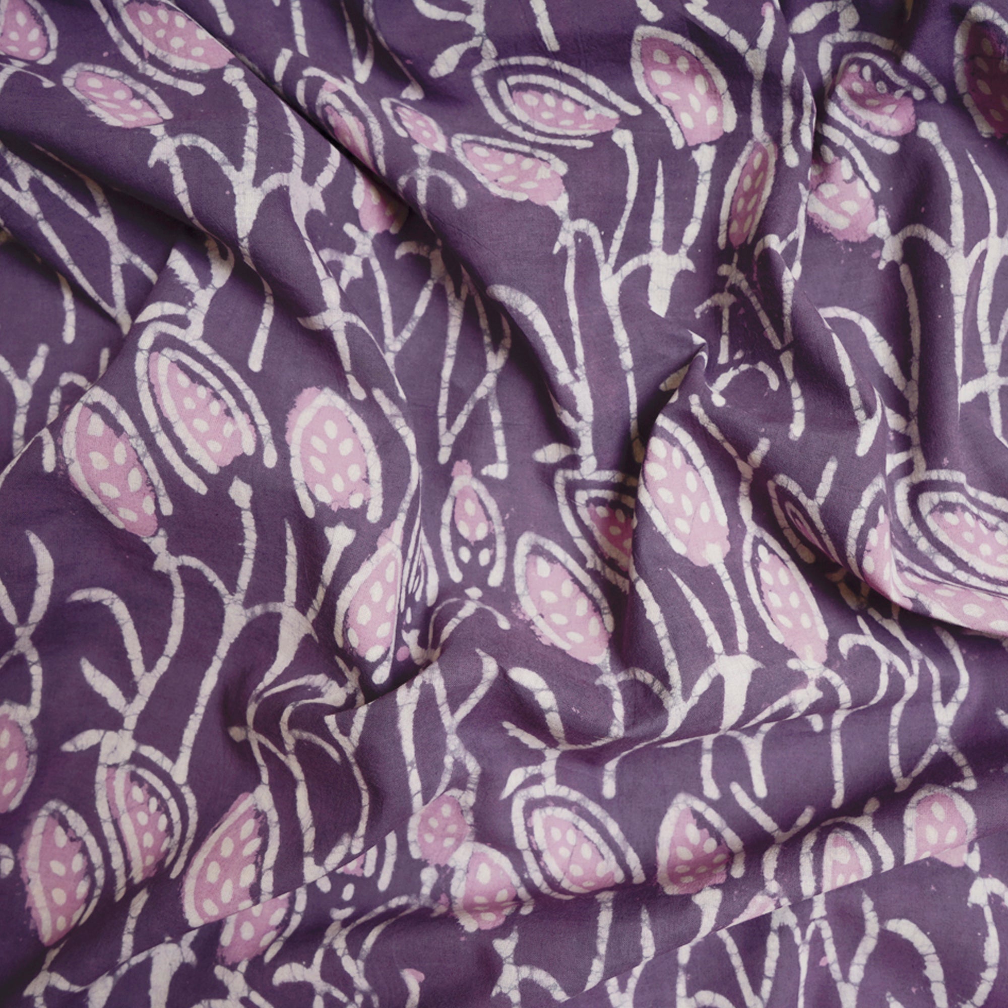 (Pre-Cut 2.35 Mtr)Purple Hand Block Natural Dye Bagru Dabu Printed Cotton Fabric