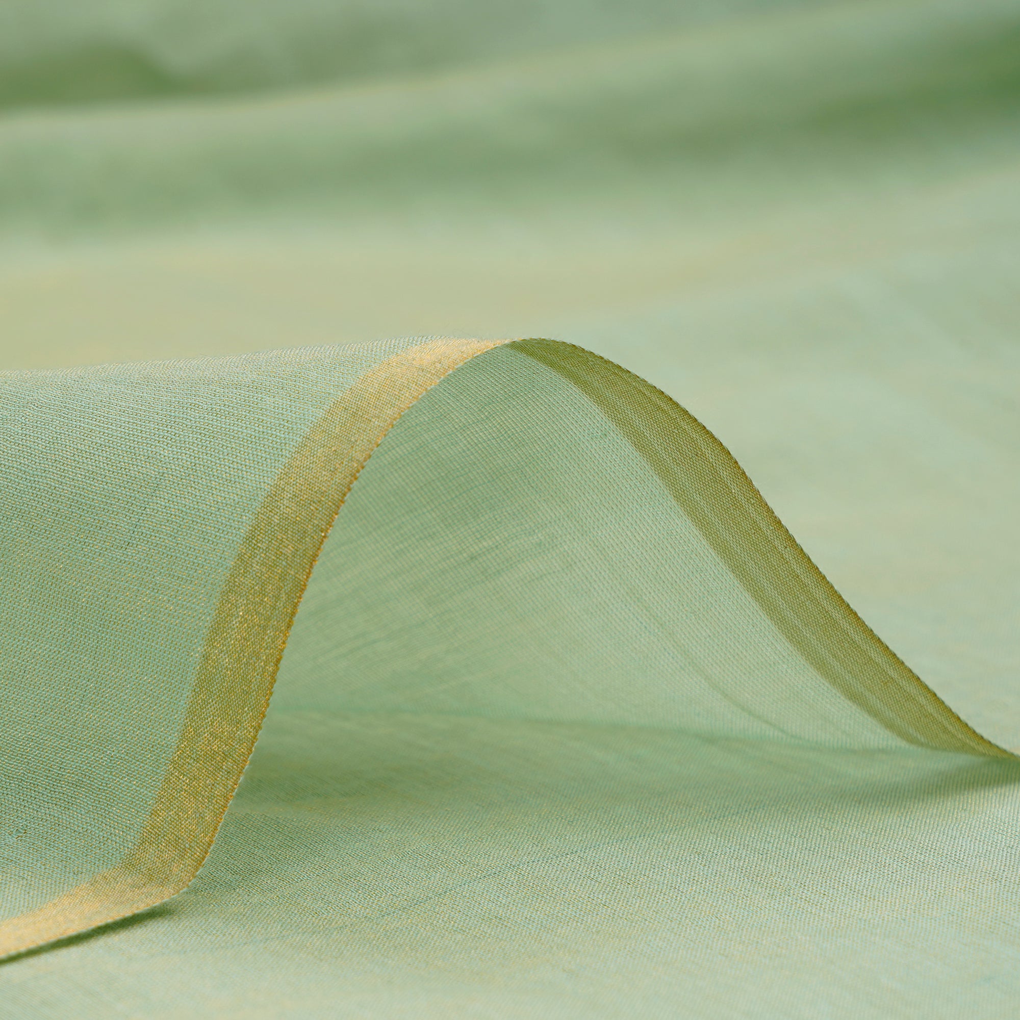 (Pre-Cut 1.00 Mtr) Green-Gold Piece Dyed Pure Tissue Fine Chanderi Fabric