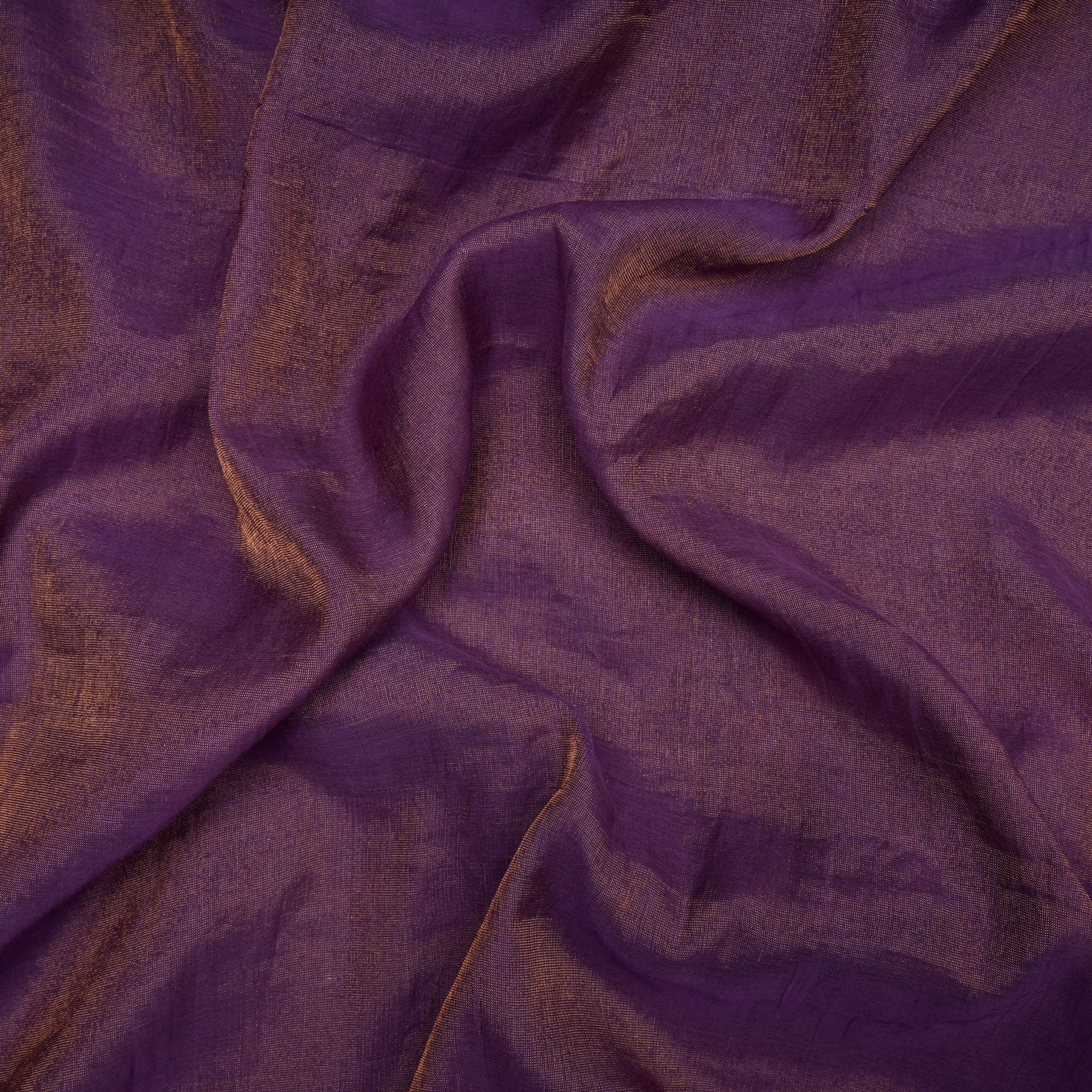 (Pre-Cut 1.90 Mtr)Crushed Grape-Gold Piece Dyed Pure Tissue Chanderi Fabric