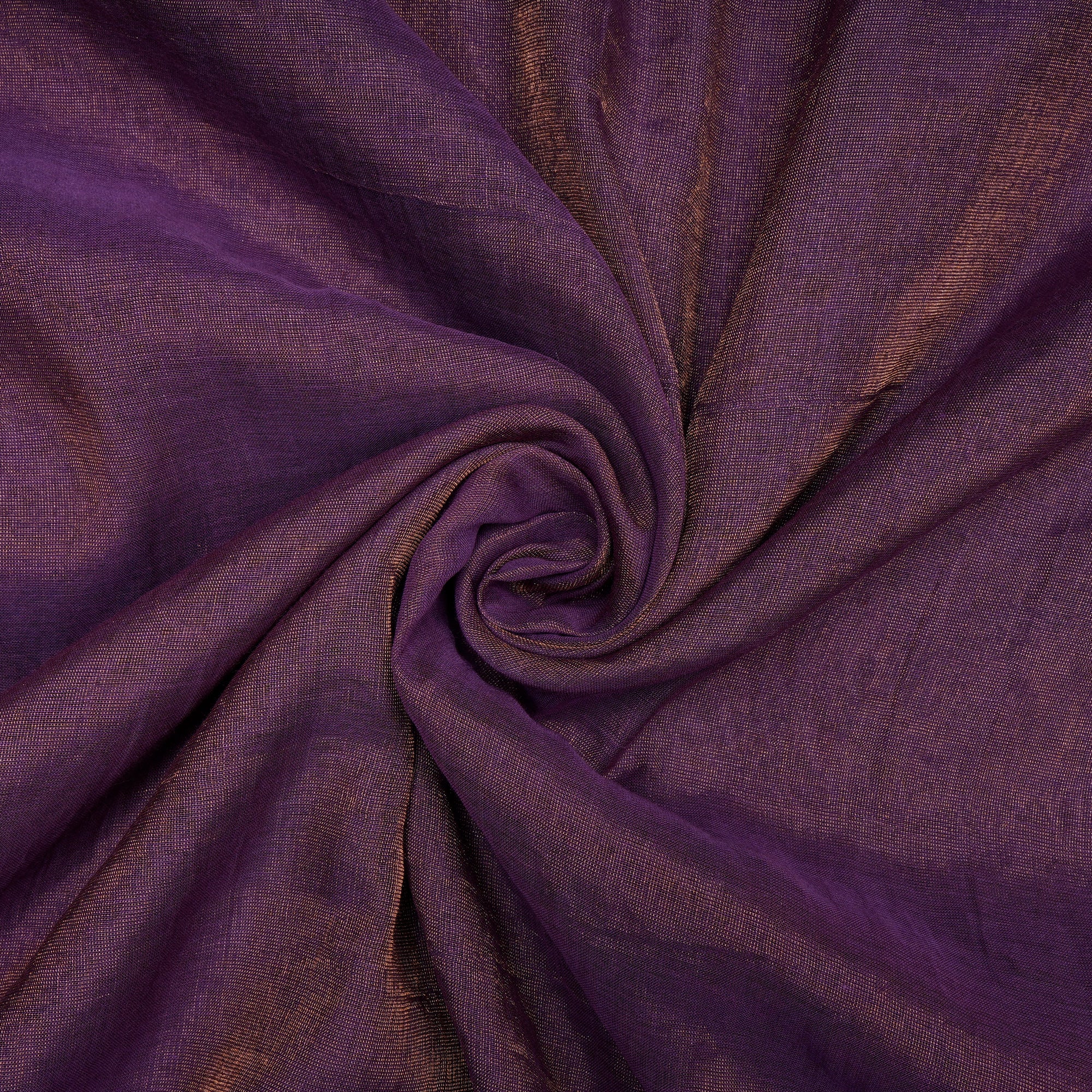 (Pre-Cut 1.90 Mtr)Crushed Grape-Gold Piece Dyed Pure Tissue Chanderi Fabric