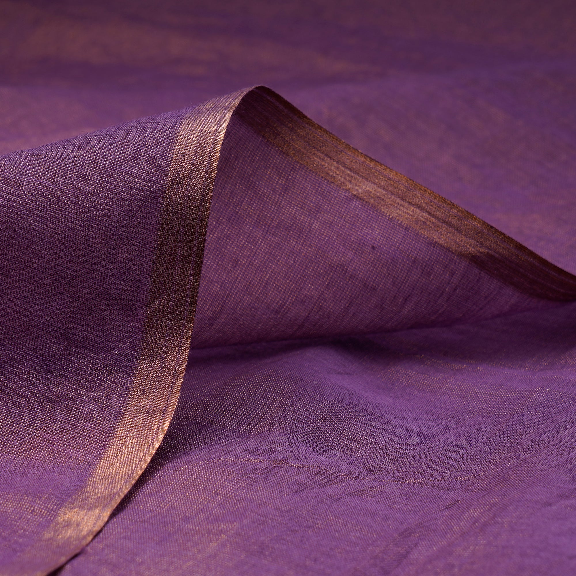 (Pre-Cut 1.90 Mtr)Crushed Grape-Gold Piece Dyed Pure Tissue Chanderi Fabric