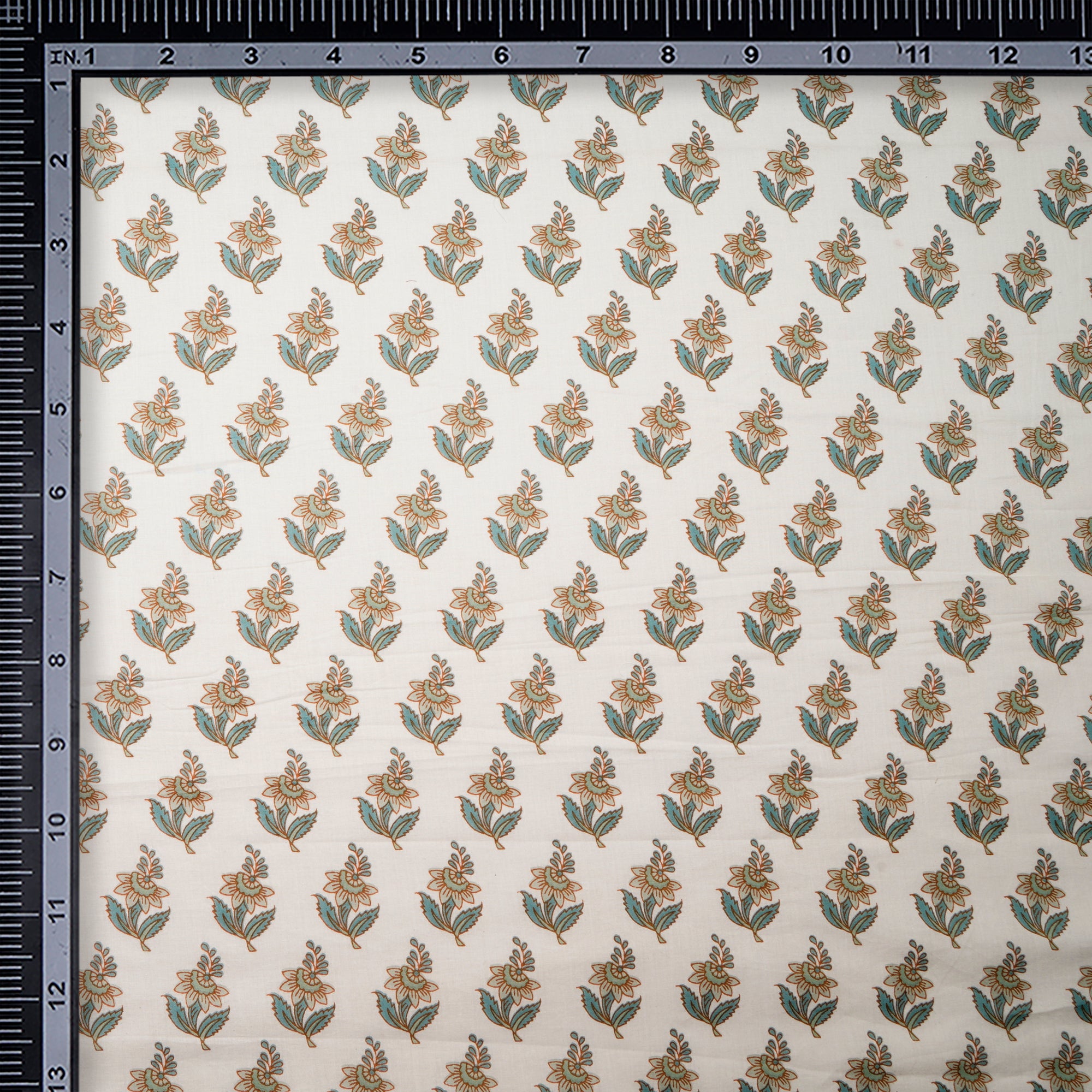 (Pre Cut 0.80 Mtr )White Screen Print Cotton Fabric