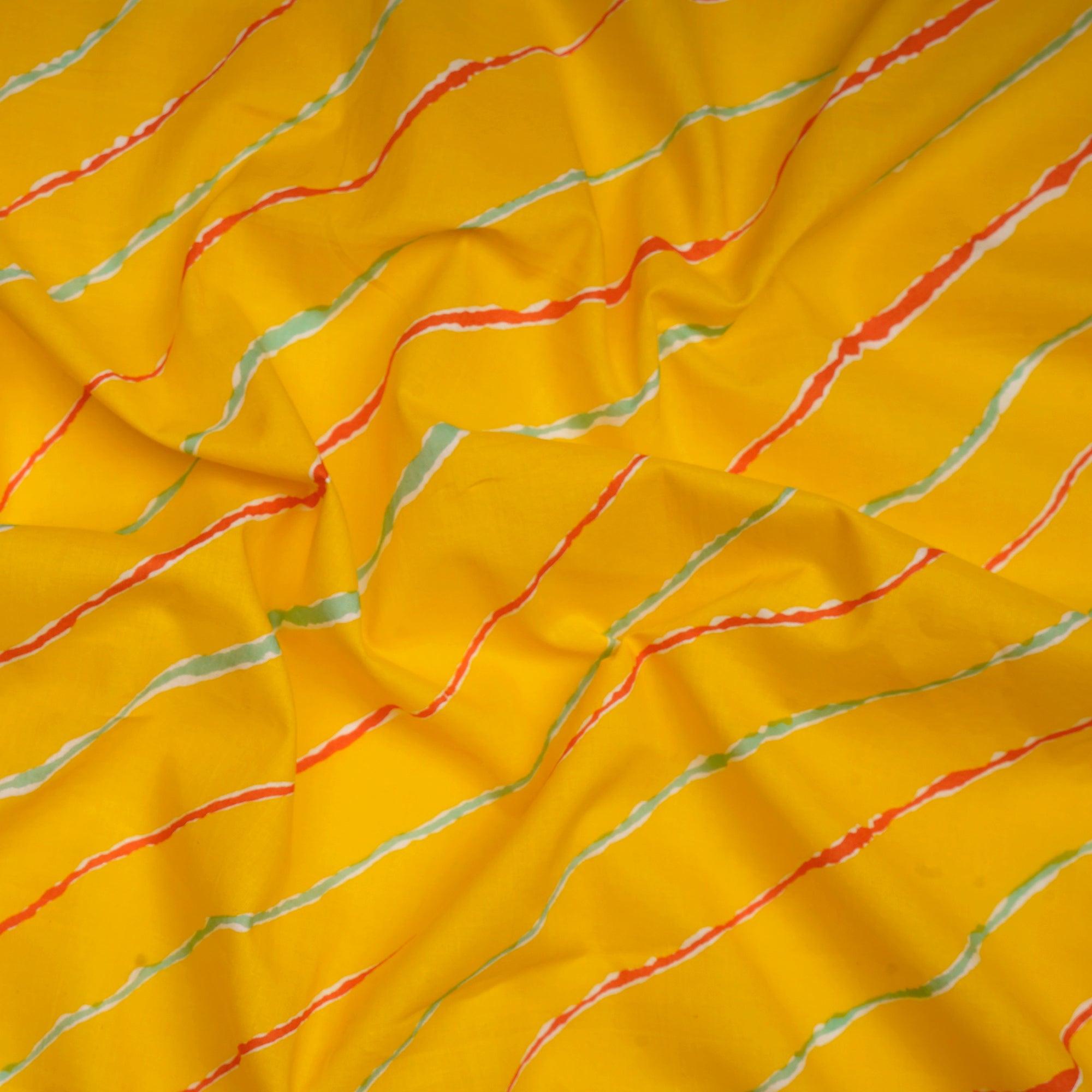 (Pre-Cut 1.90 Mtr)Yellow Lehariya Pattern Screen Printed Cotton Fabric