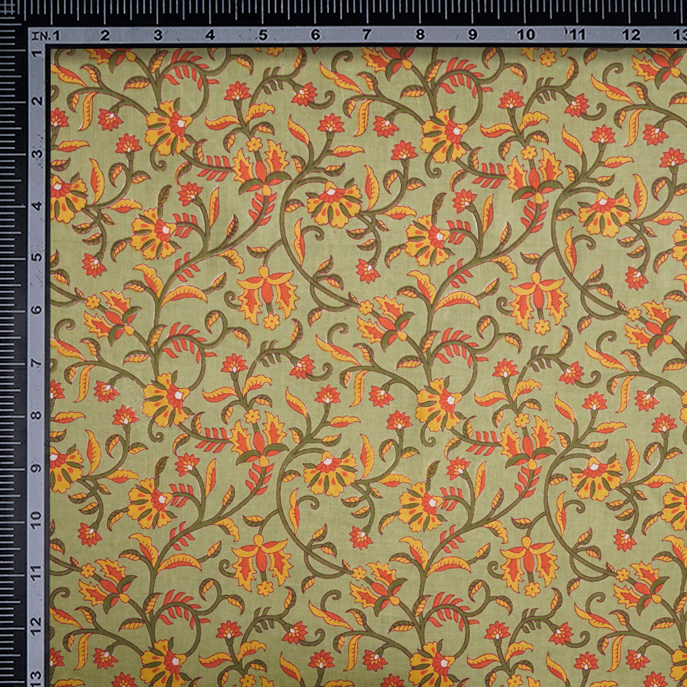 (Pre-Cut 2.25 Mtr)Tarragon Floral Pattern Digital Printed Cotton Fabric