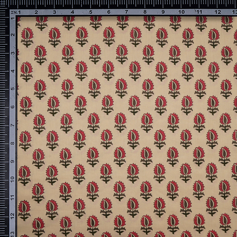 (Pre-Cut 2.50 Mtr)Beige Color Screen Print Cotton Fabric