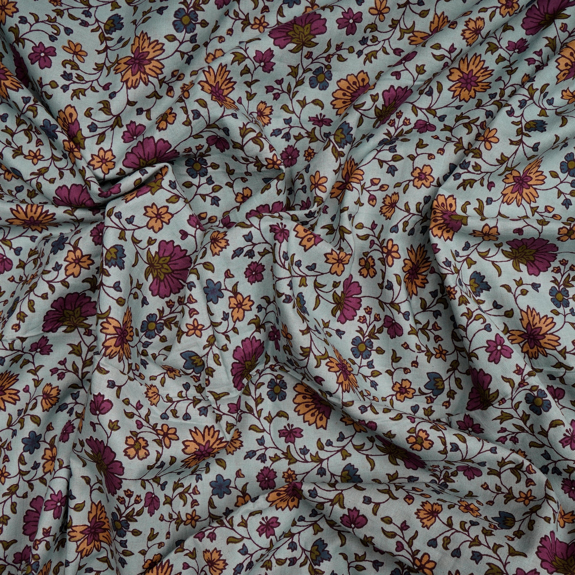 (Pre-Cut 3.10 Mtr)Multi Color Floral Pattern Screen Print Cotton Fabric