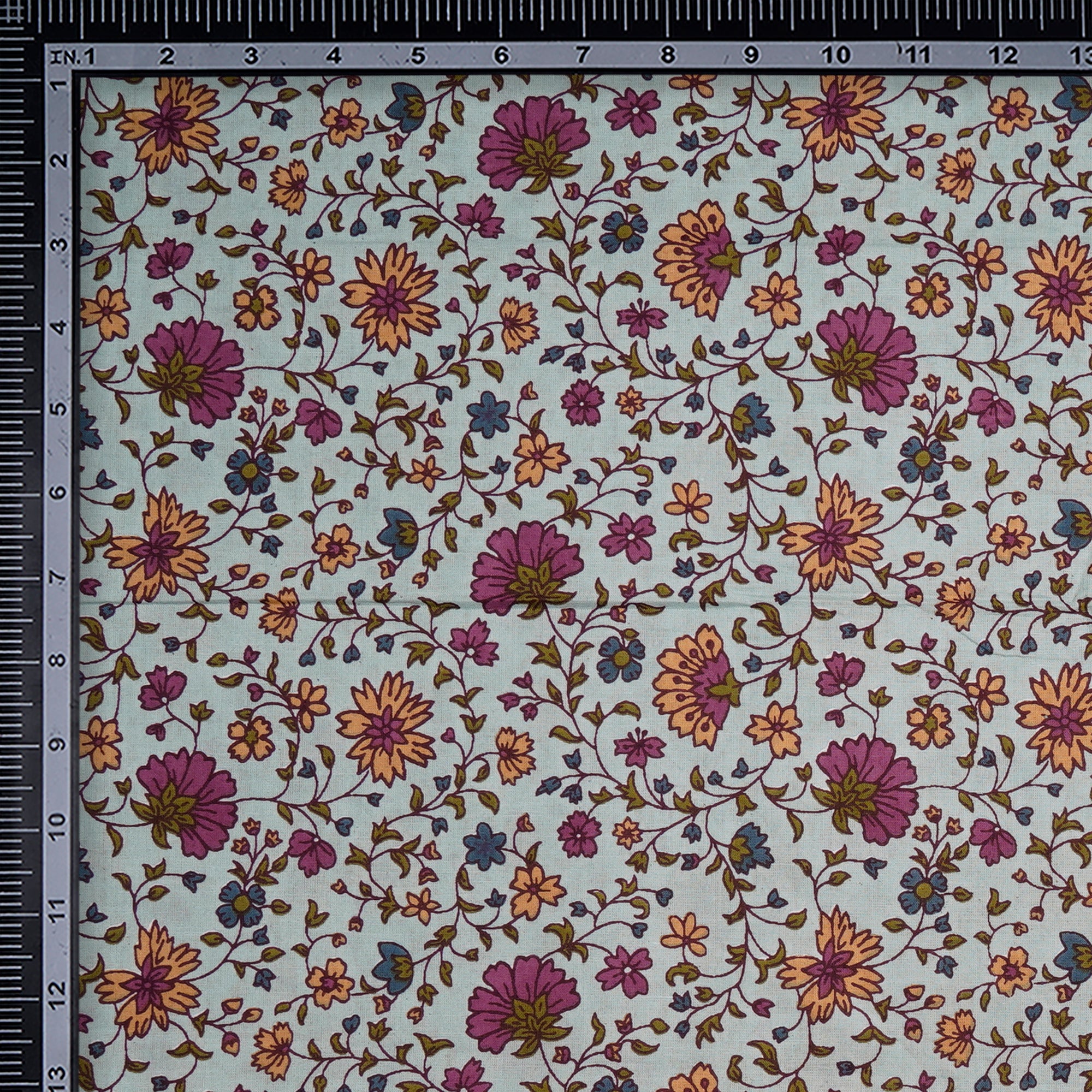 (Pre-Cut 3.10 Mtr)Multi Color Floral Pattern Screen Print Cotton Fabric