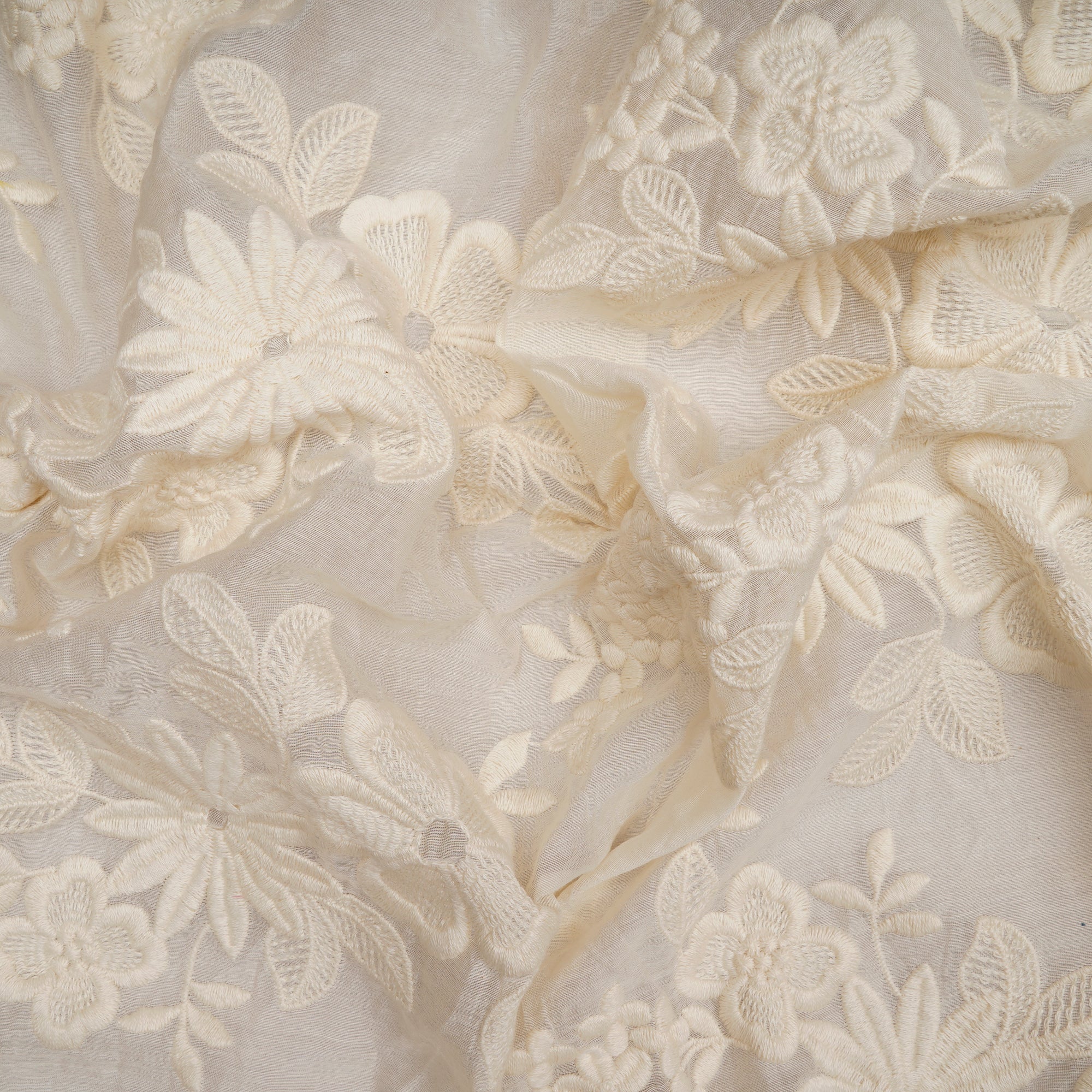 (Pre-Cut 0.60 Mtr)White Color Embroidered Fine Chanderi Fabric