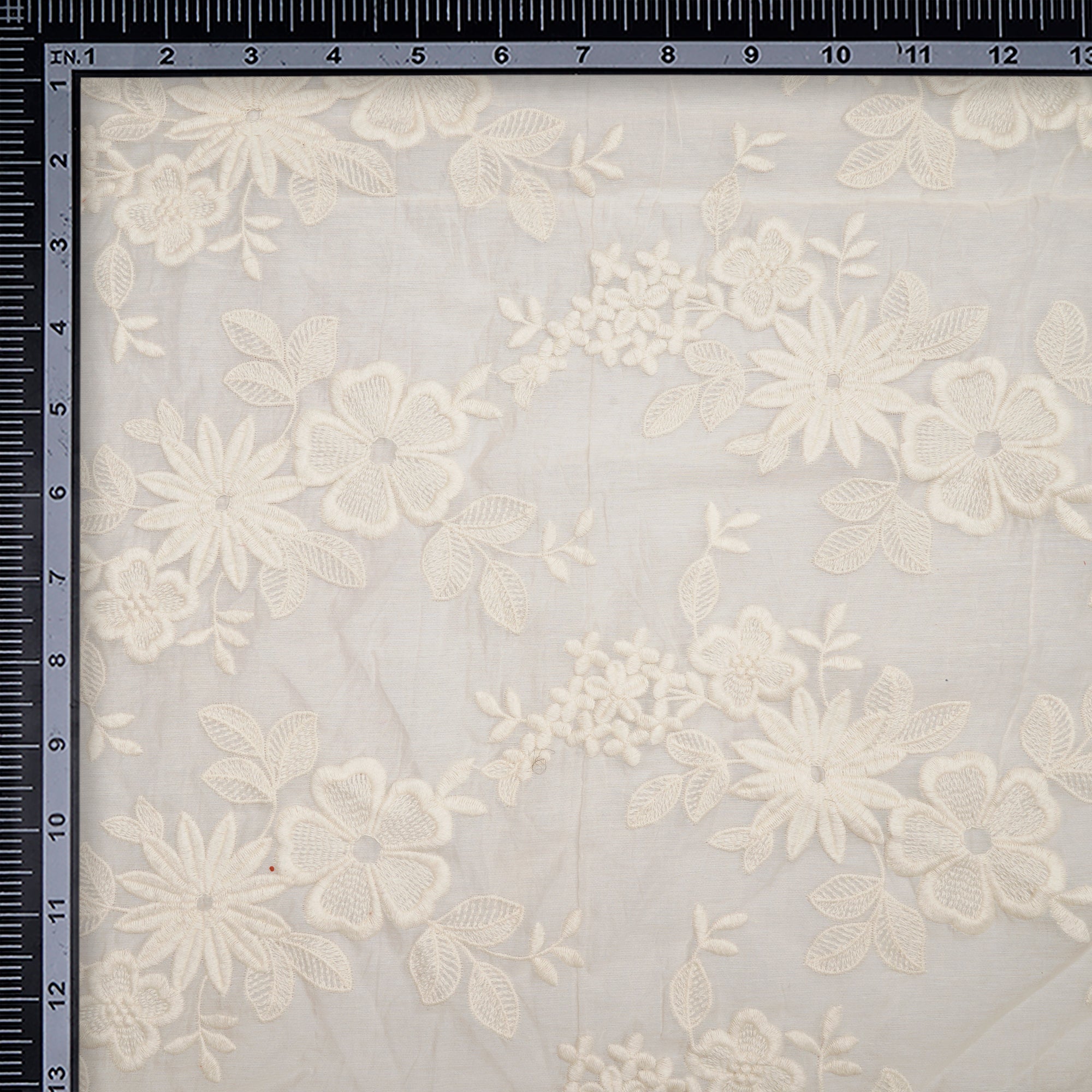 (Pre-Cut 0.60 Mtr)White Color Embroidered Fine Chanderi Fabric