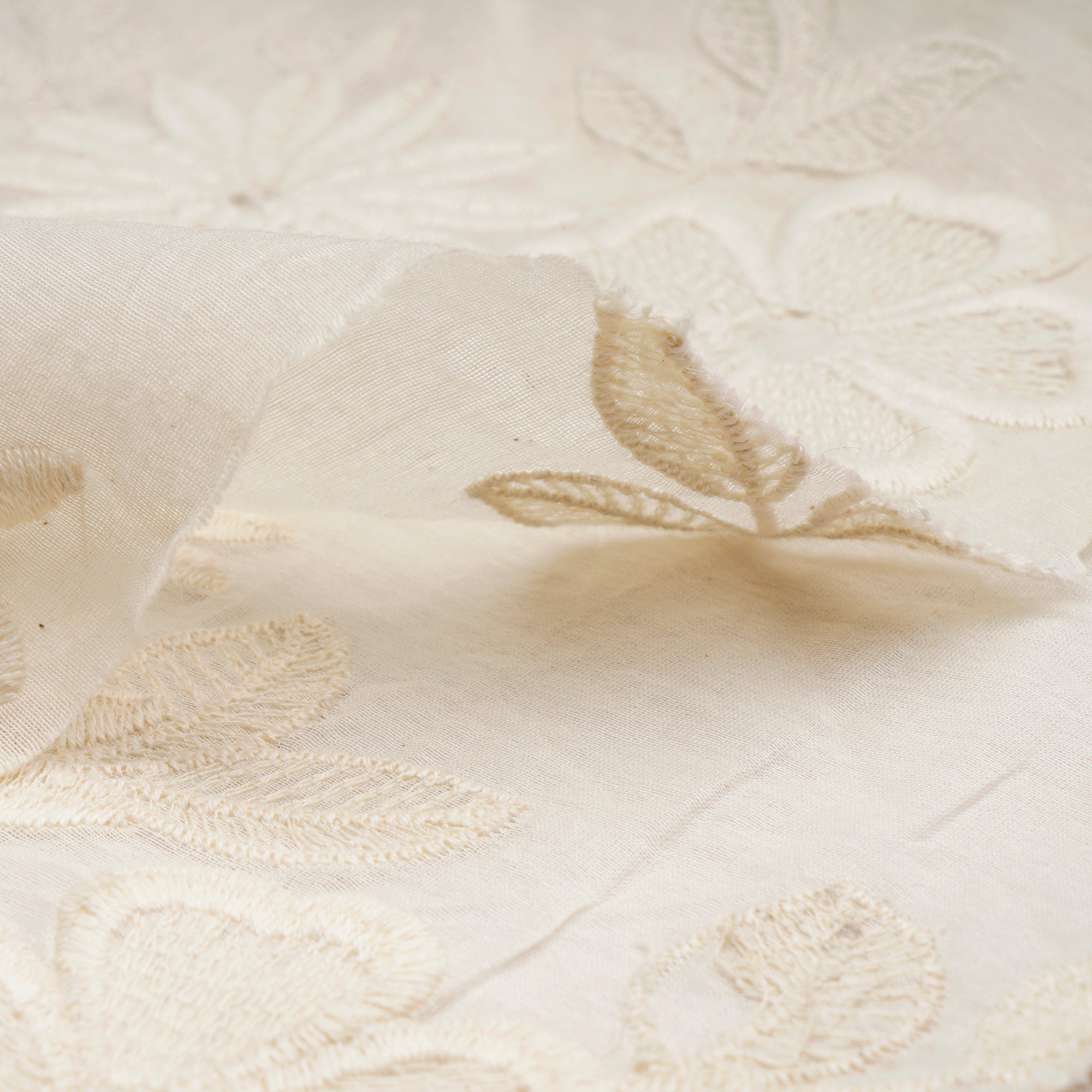 (Pre-Cut 0.60 Mtr)White Color Embroidered Fine Chanderi Fabric