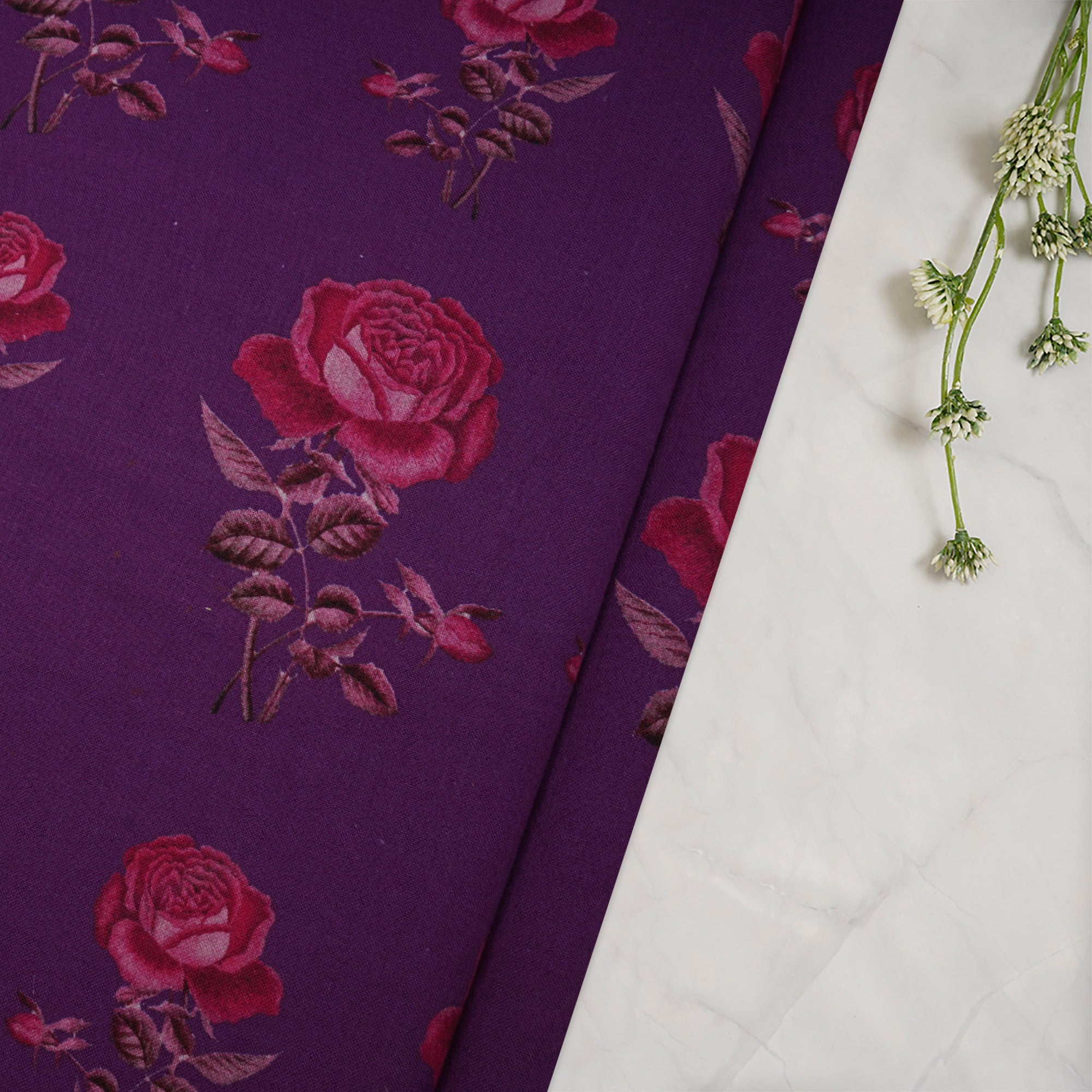 (Pre-Cut 2.50 Mtr)Purple Color Digital Print Handloom Cotton Fabric