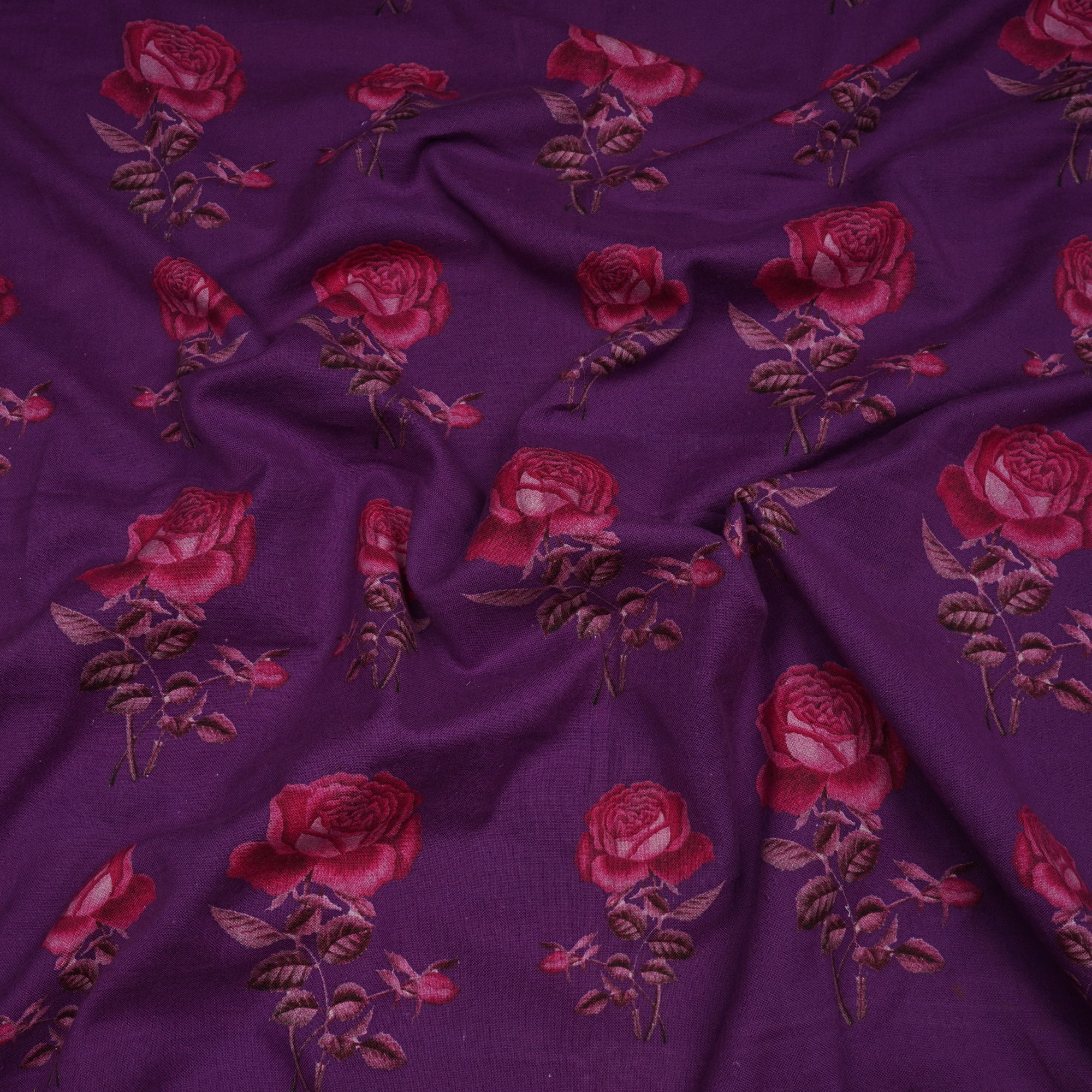 (Pre-Cut 2.50 Mtr)Purple Color Digital Print Handloom Cotton Fabric