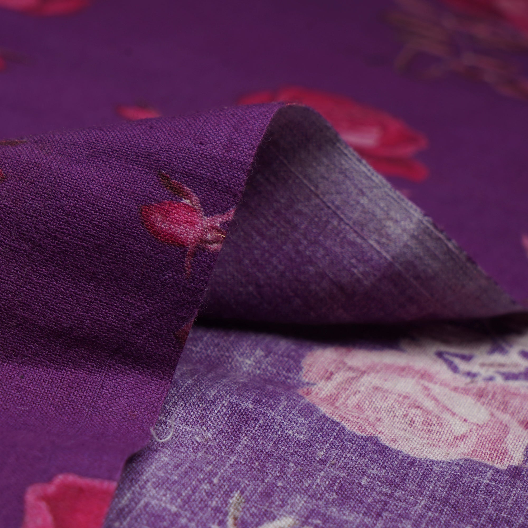 (Pre-Cut 2.50 Mtr)Purple Color Digital Print Handloom Cotton Fabric