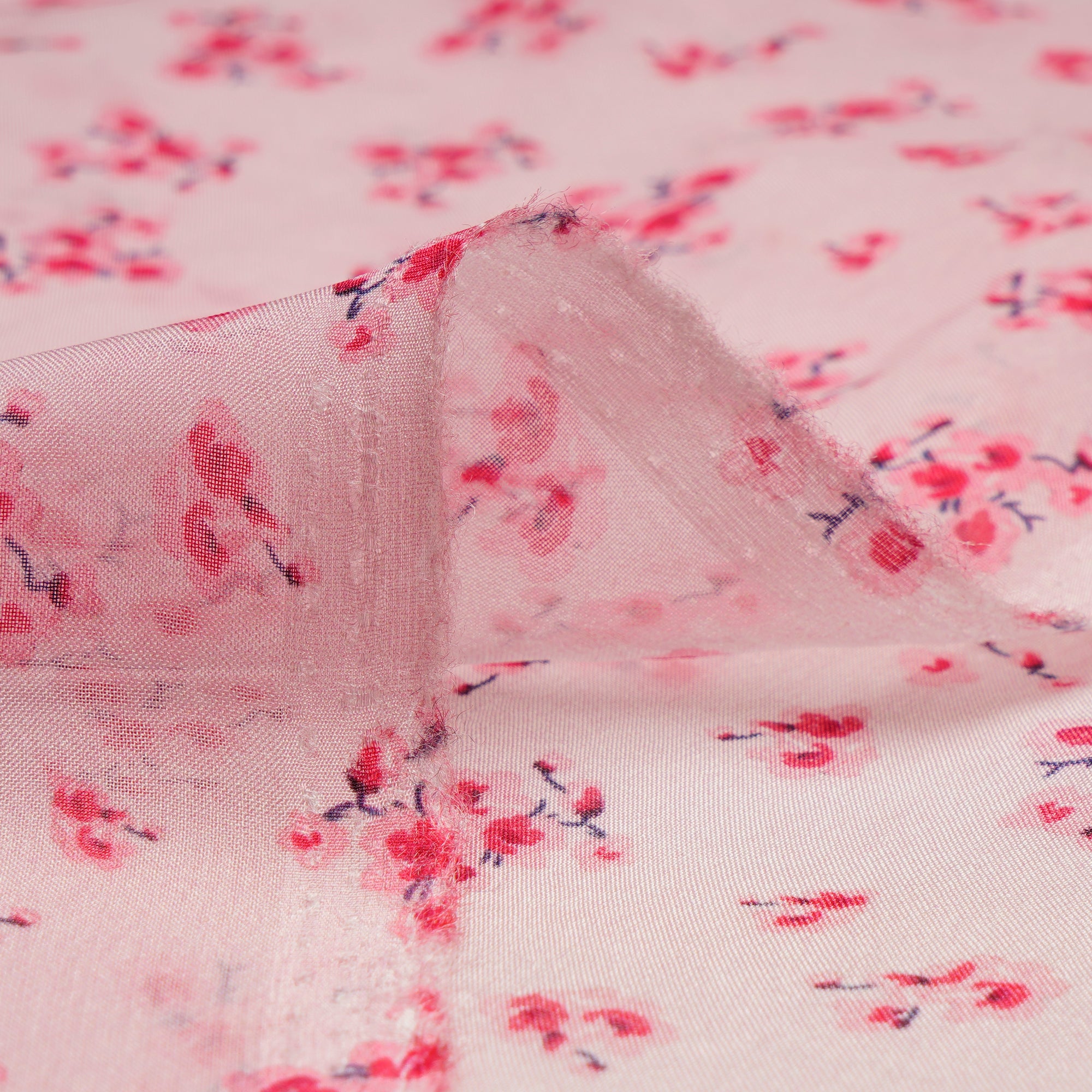 (Pre Cut 0.70 Mtr ) Light Pink Color Digital Printed Silk Fabric