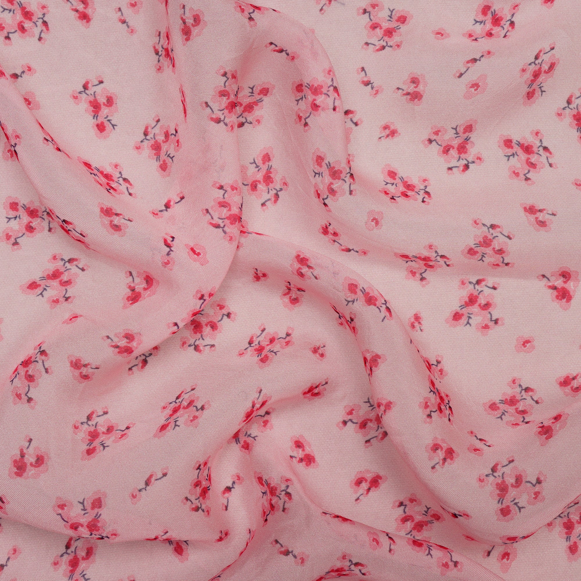 (Pre-Cut 1.35 Mtr)Pink Color Digital Printed Viscose Organza Fabric