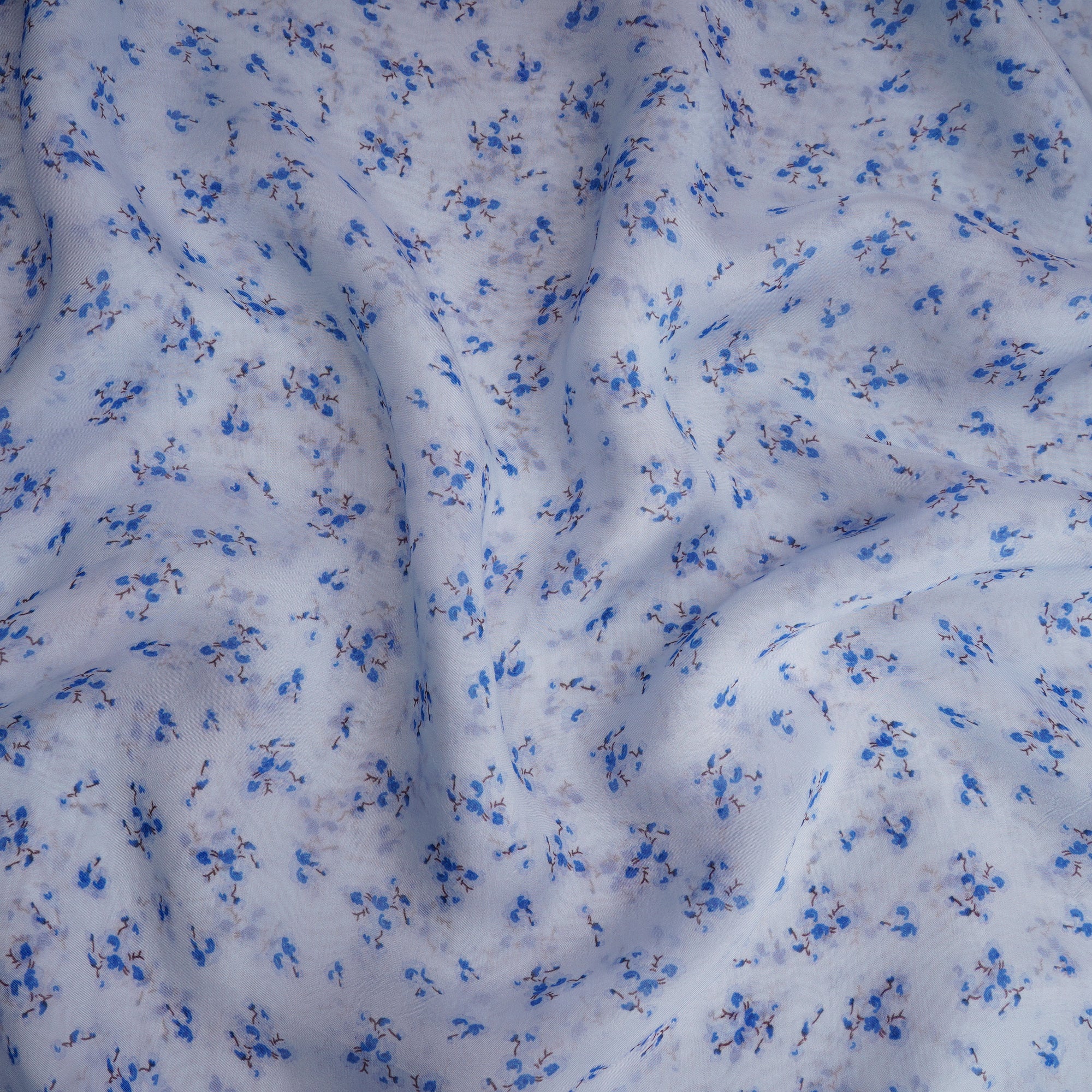 (Pre-Cut 2.20 Mtr)Blue Floral Pattern Digital Printed Viscose Organza Fabric