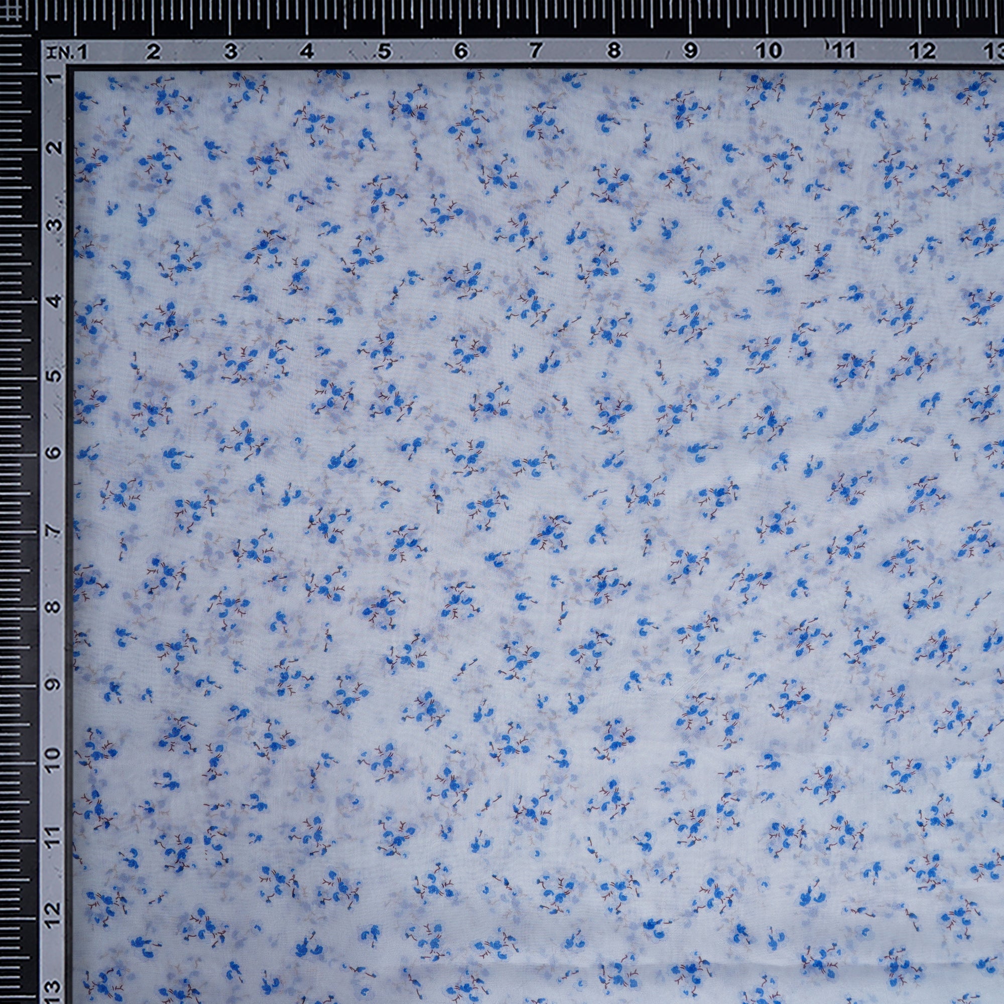 (Pre-Cut 2.20 Mtr)Blue Floral Pattern Digital Printed Viscose Organza Fabric