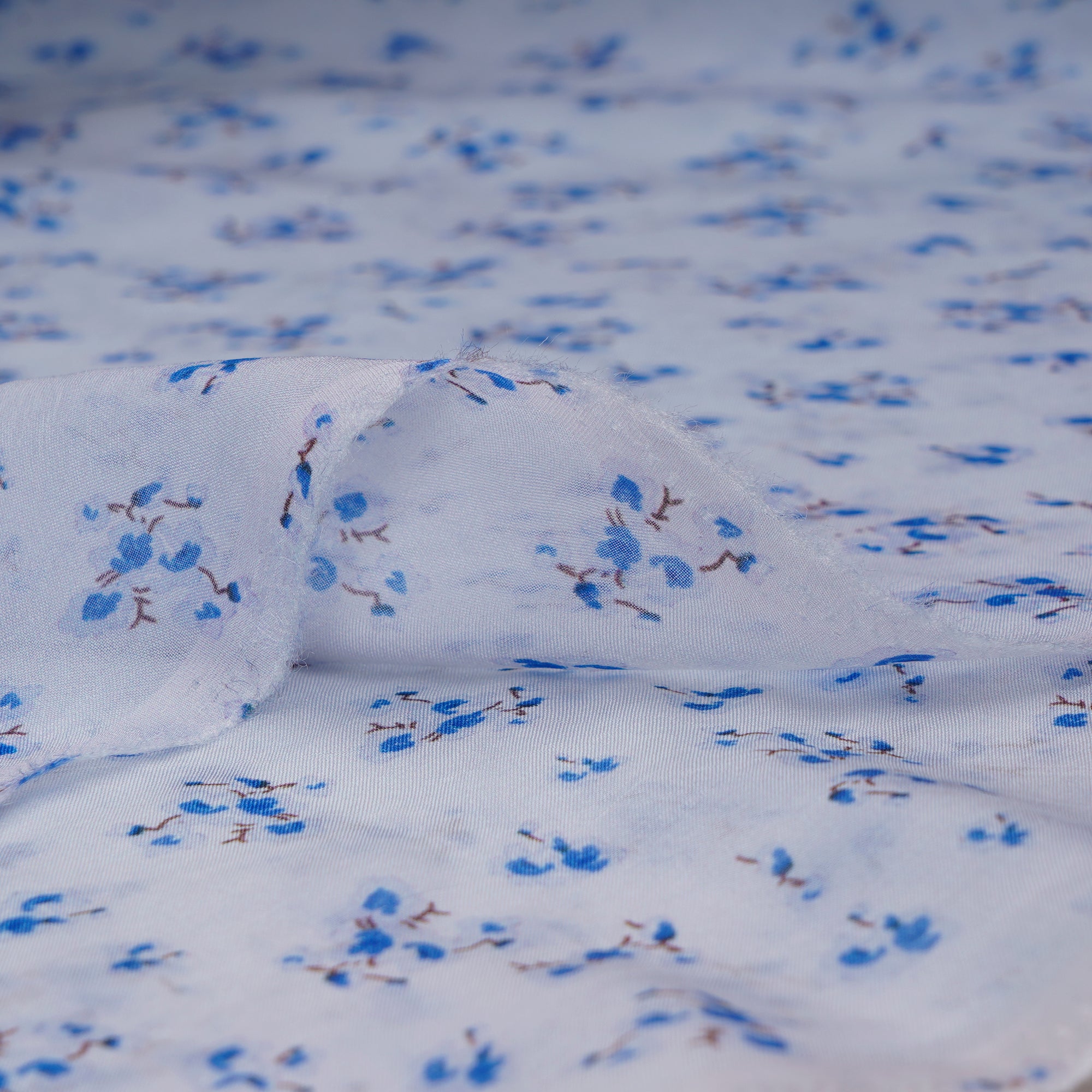 (Pre-Cut 2.20 Mtr)Blue Floral Pattern Digital Printed Viscose Organza Fabric