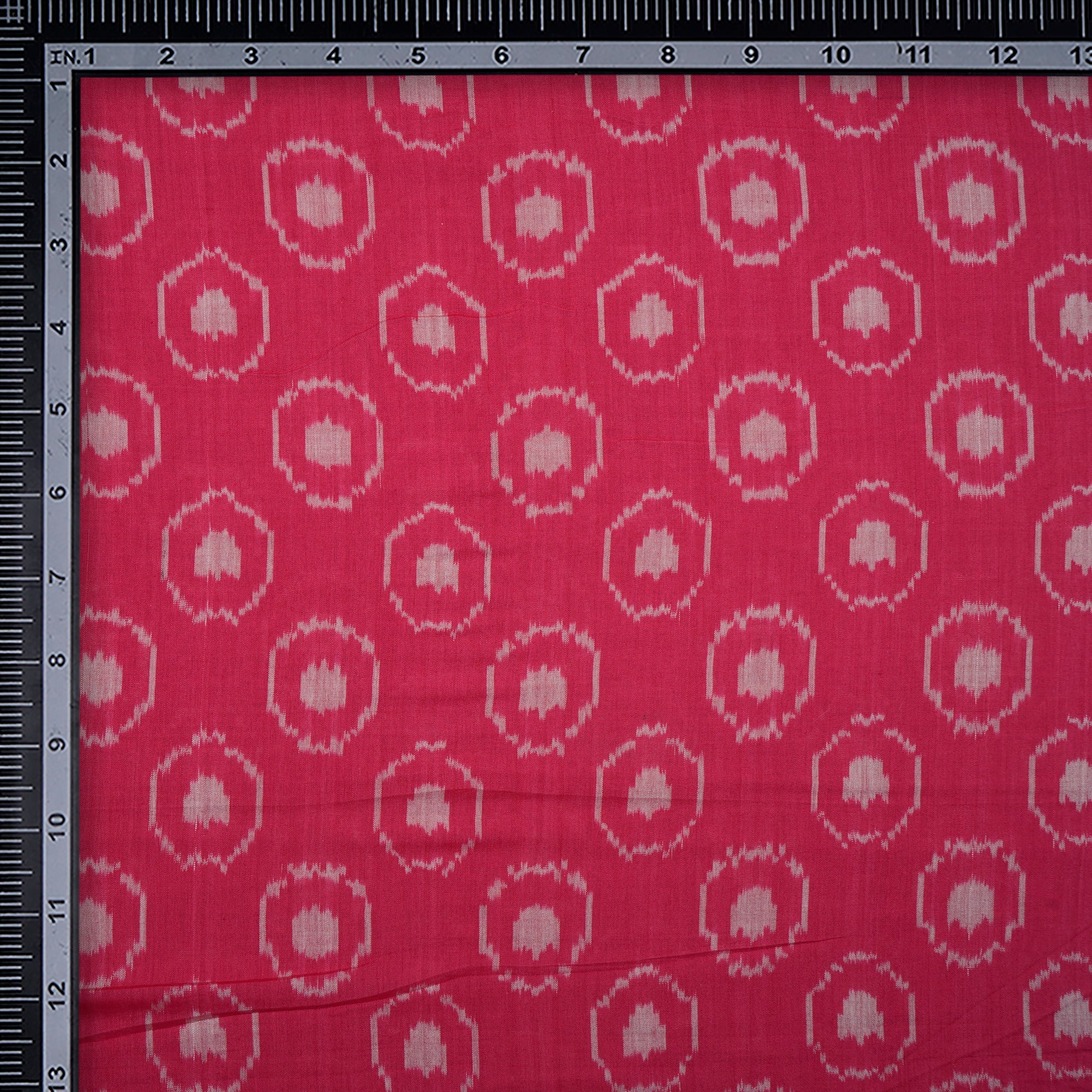 (Pre-Cut 1.15 Mtr)Pink Washed Woven Double Ikat Cotton Fabric