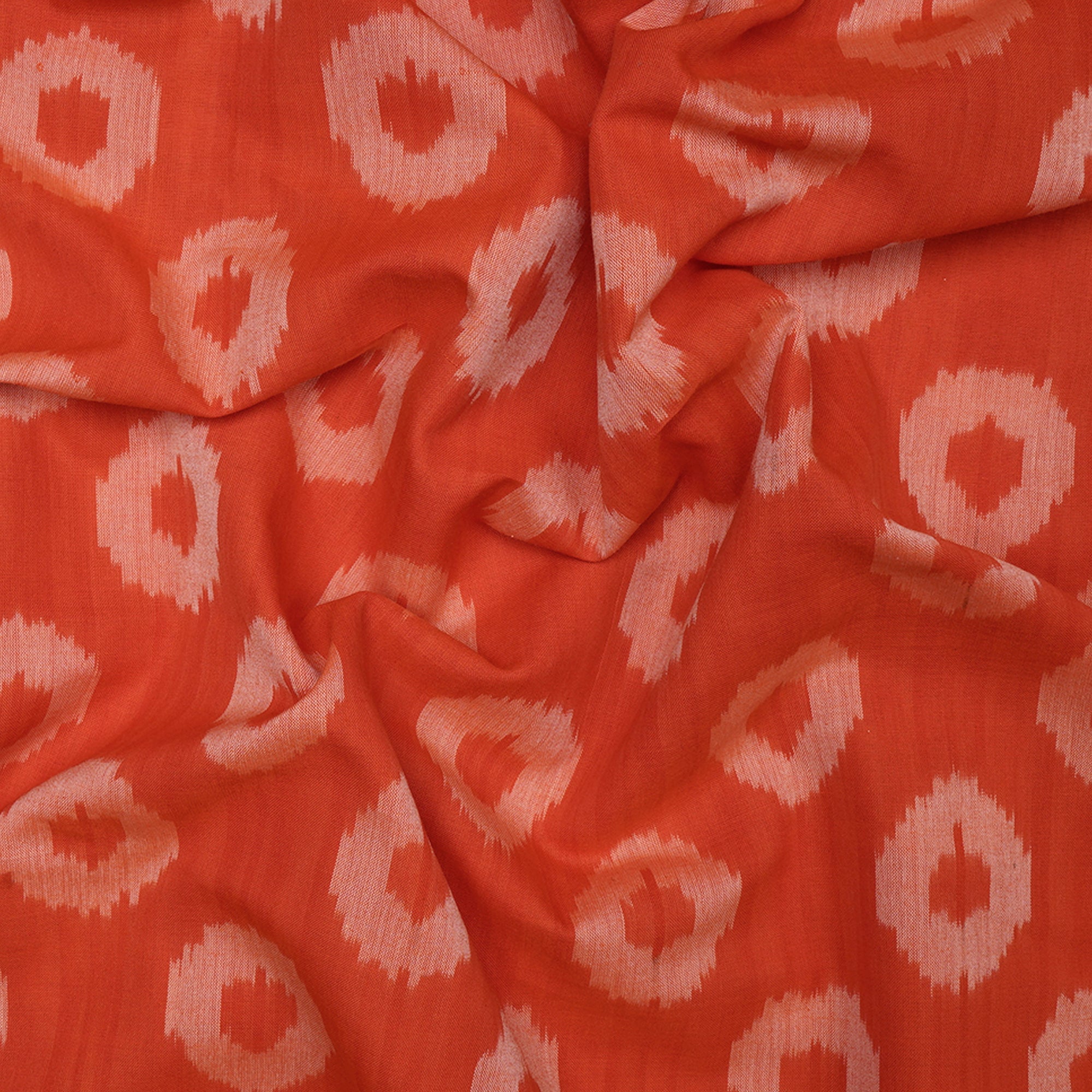 (Pre-Cut 2.00 Mtr) Orange Mercerized Washed Woven Ikat Cotton Fabric