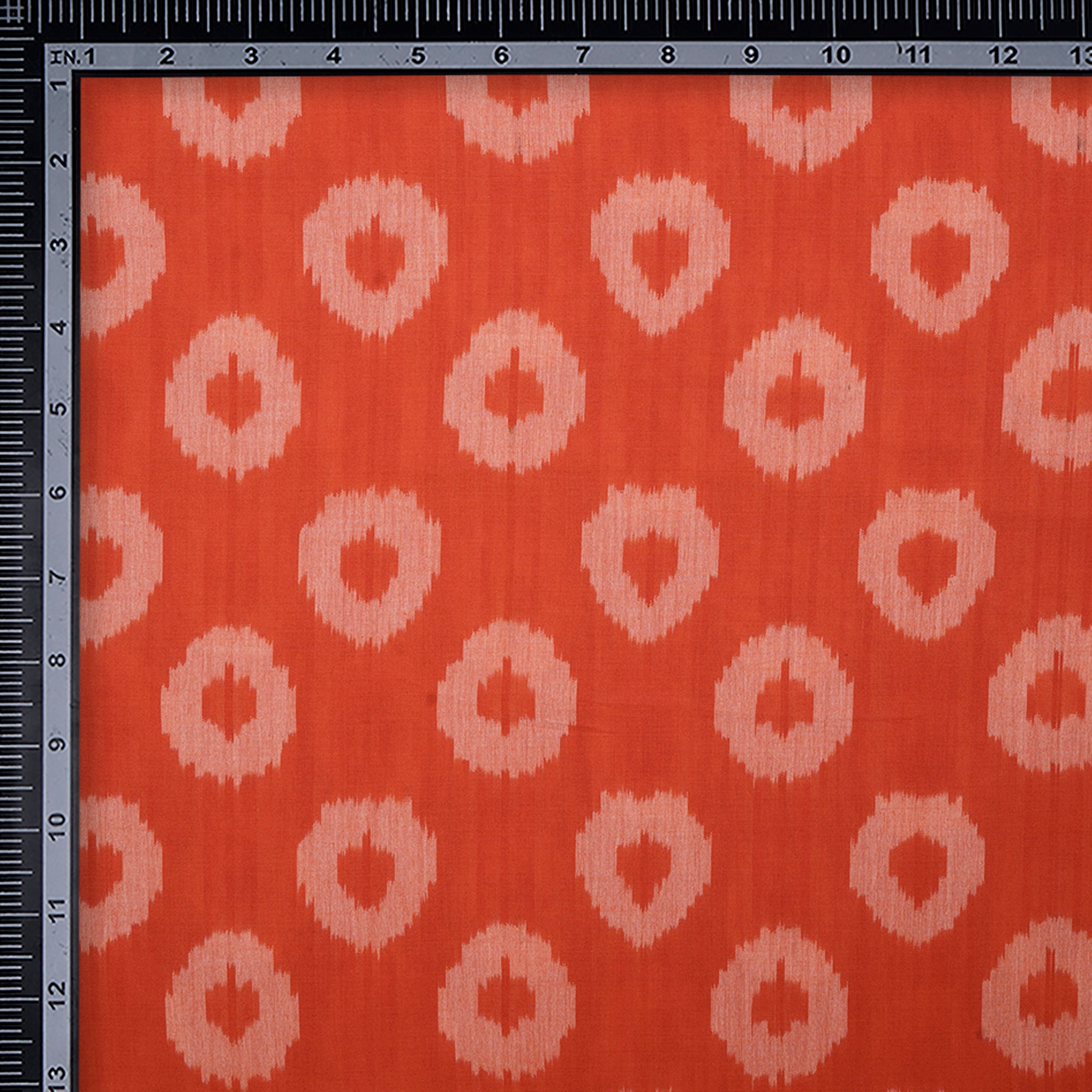 (Pre-Cut 2.00 Mtr) Orange Mercerized Washed Woven Ikat Cotton Fabric