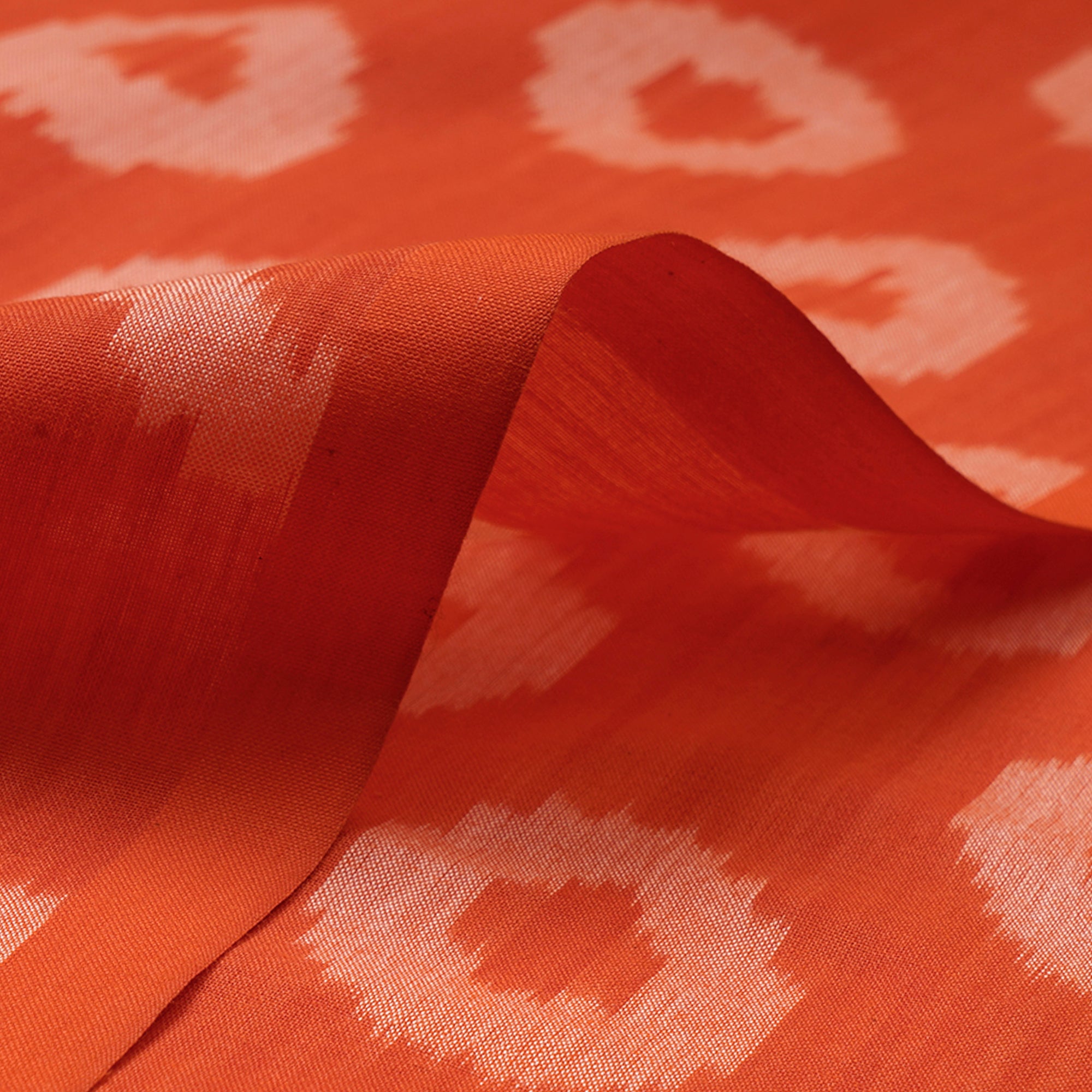 (Pre-Cut 2.00 Mtr) Orange Mercerized Washed Woven Ikat Cotton Fabric