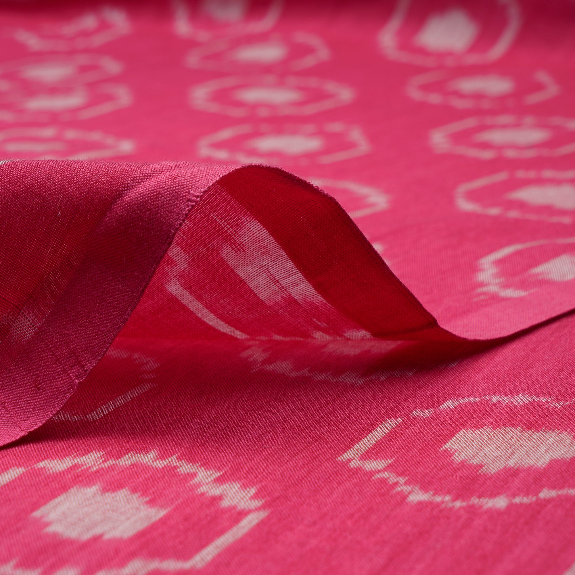 (Pre-Cut 2.50 Mtr)Pink Color Washed Woven Double Ikat Cotton Fabric