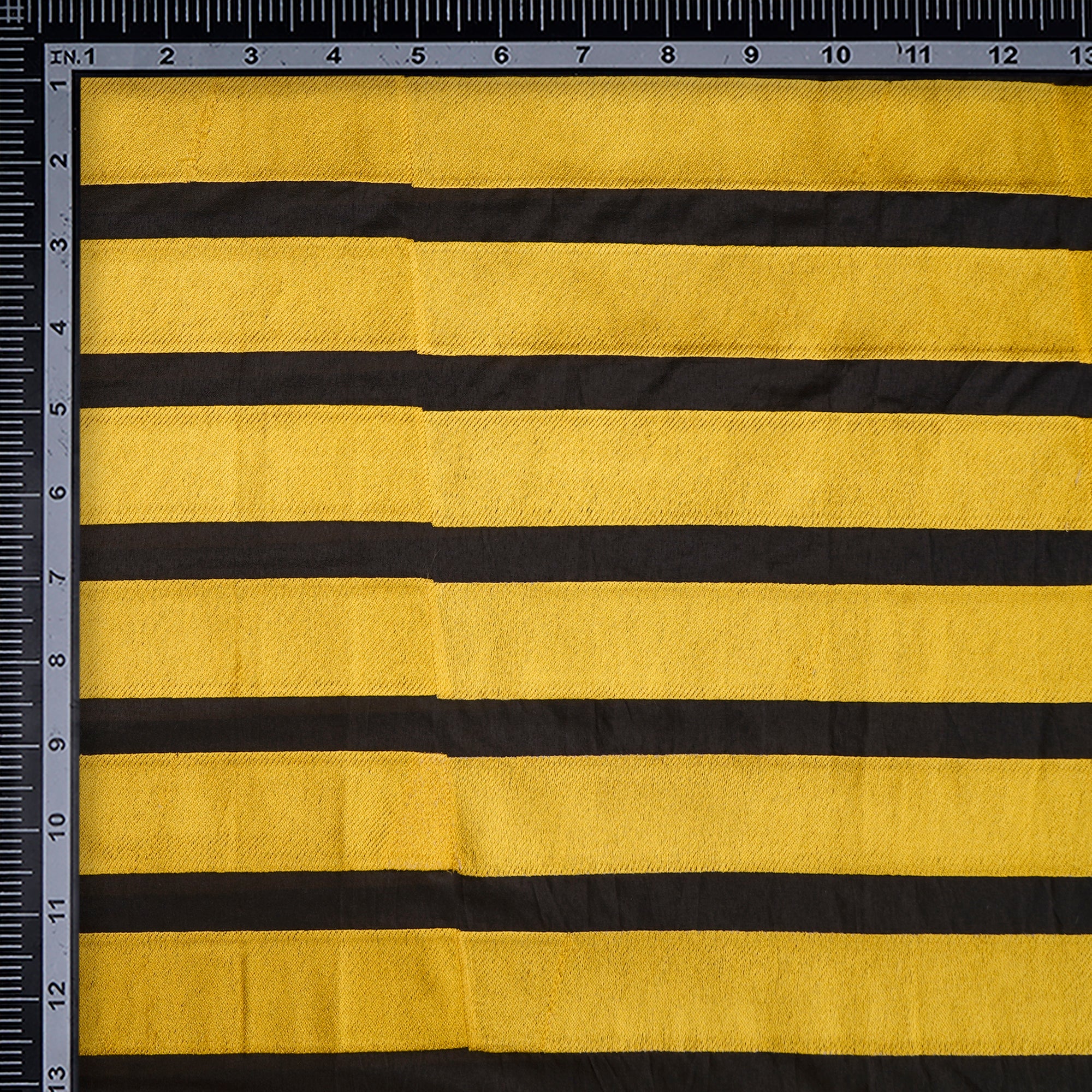 (Pre-Cut 2.75 Mtr) Black-Yellow Stripe Pattern Thread Embroidered Polyester Fabric